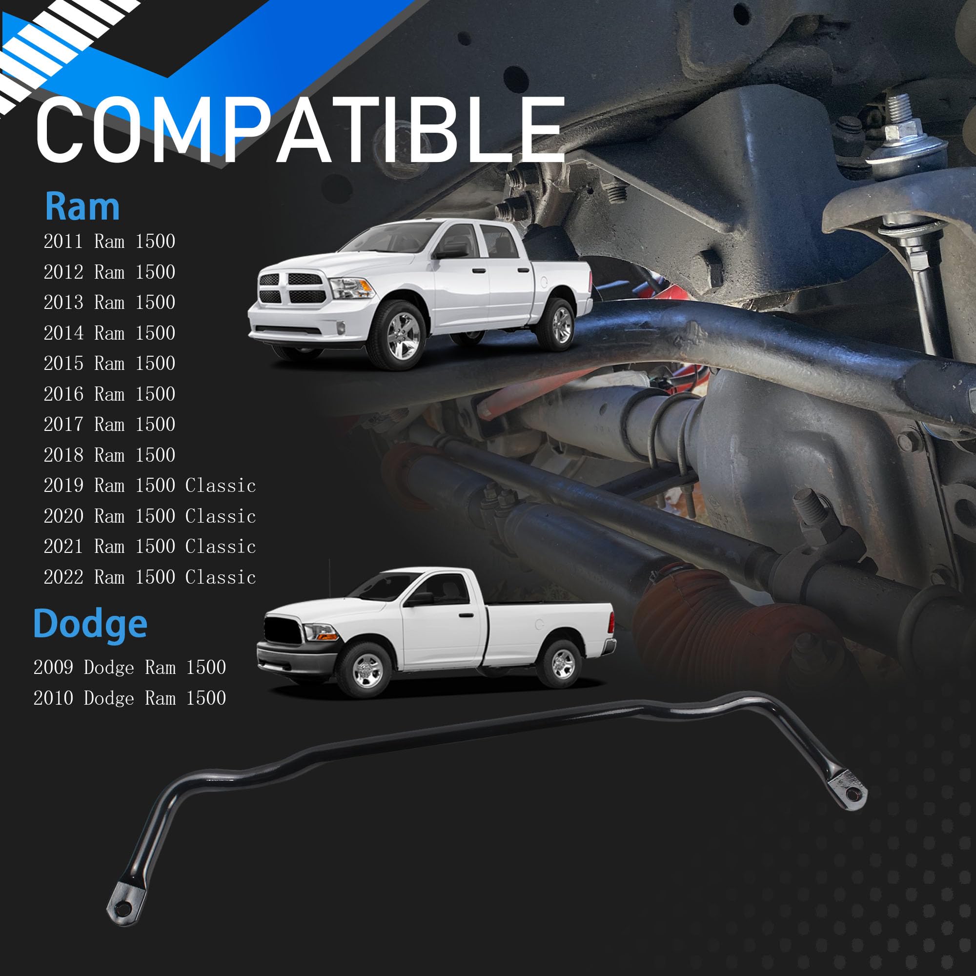 4WD Front Suspension Stabilizer Bar for 2009-2022 Dodge Ram 1500 | Replacement for Part# 55398938AC | Off-Road & Heavy-Duty Towing Upgrade