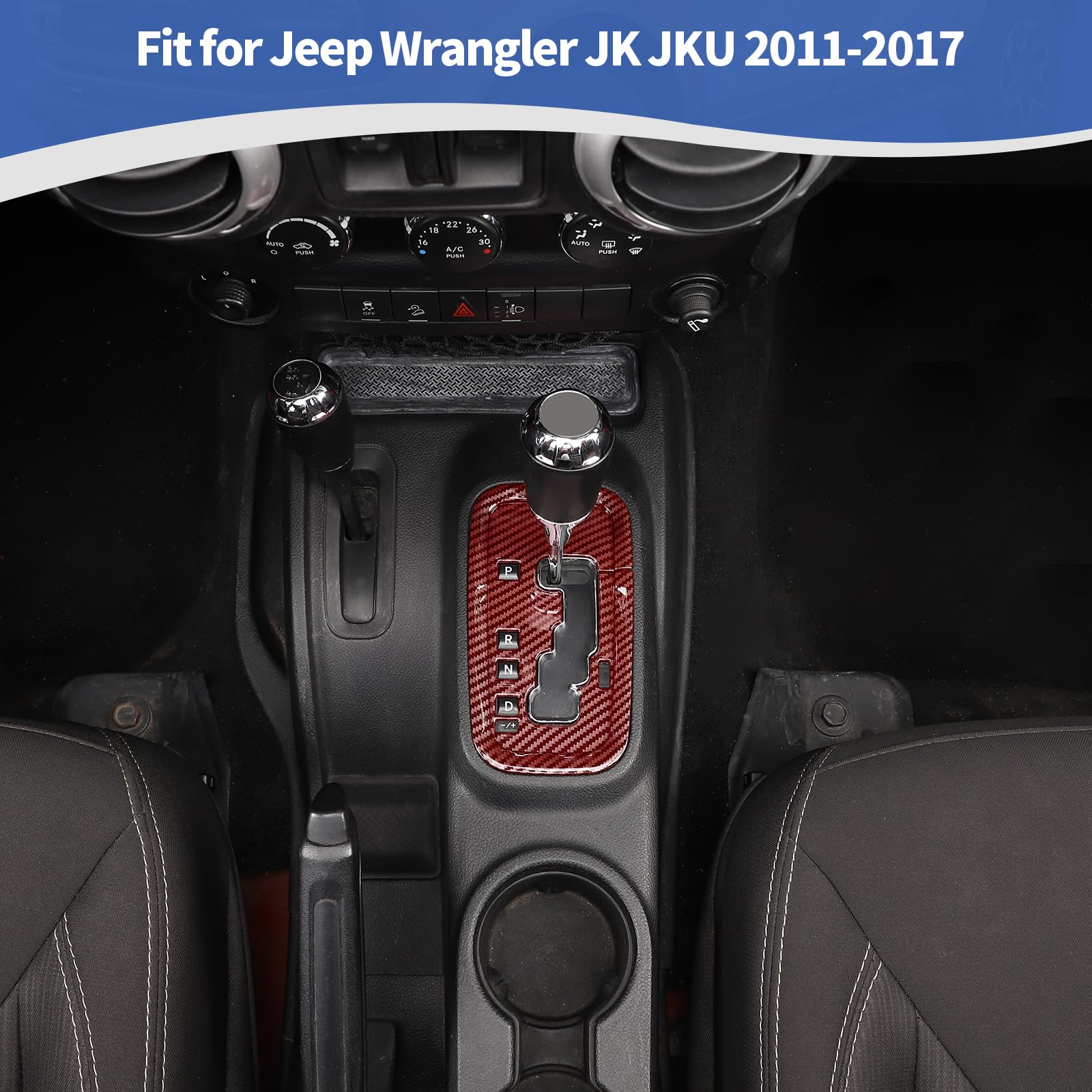 RT-TCZ ABS Red Carbon Fiber Gear Shift Panel Cover Trim for Jeep Wrangler JK JKU (2011-2017) | Interior Accessories | Off-Road & Daily Driving Upgrade