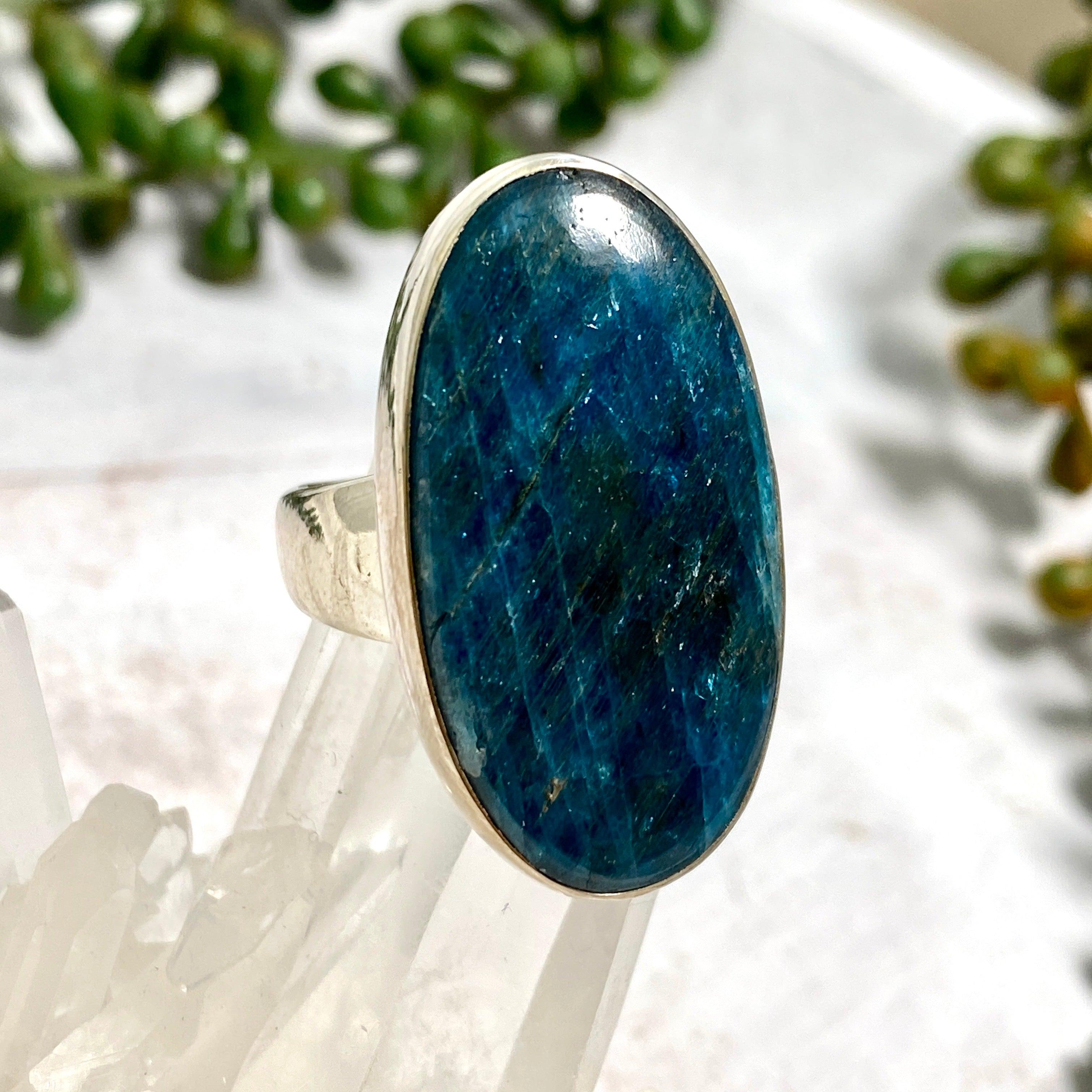 Blue Apatite Oval Ring - Size 9 - KRGJ1790 - Elegant Gemstone Jewelry for Women - Perfect for Engagement, Wedding & Special Occasions