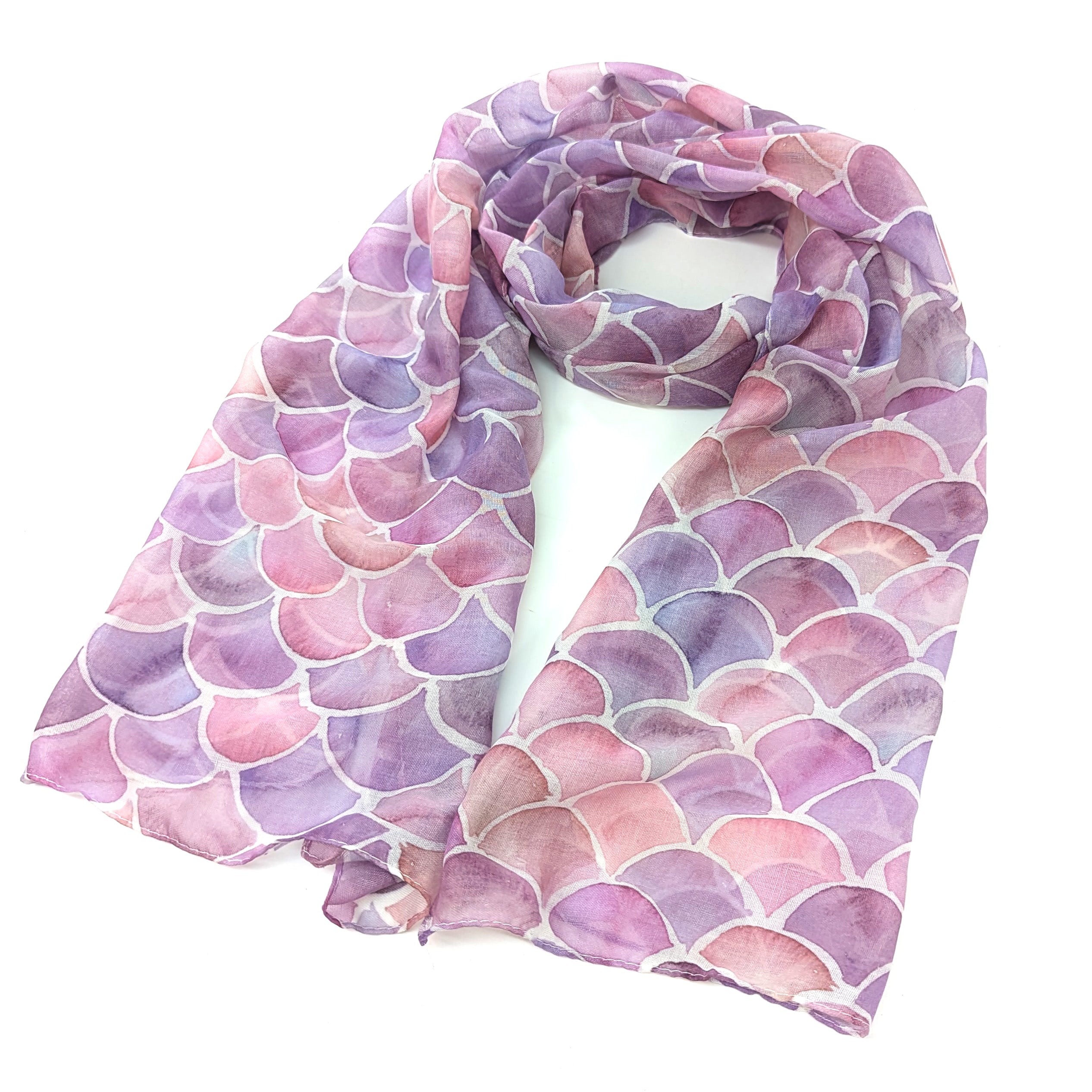 Elegant Watercolor Style Scalloped Mermaid Scarf - Lightweight Fashion Accessory for Women, Beach Cover-Up, Boho Outfit Enhancer, Perfect for Summer, Weddings & Vacation