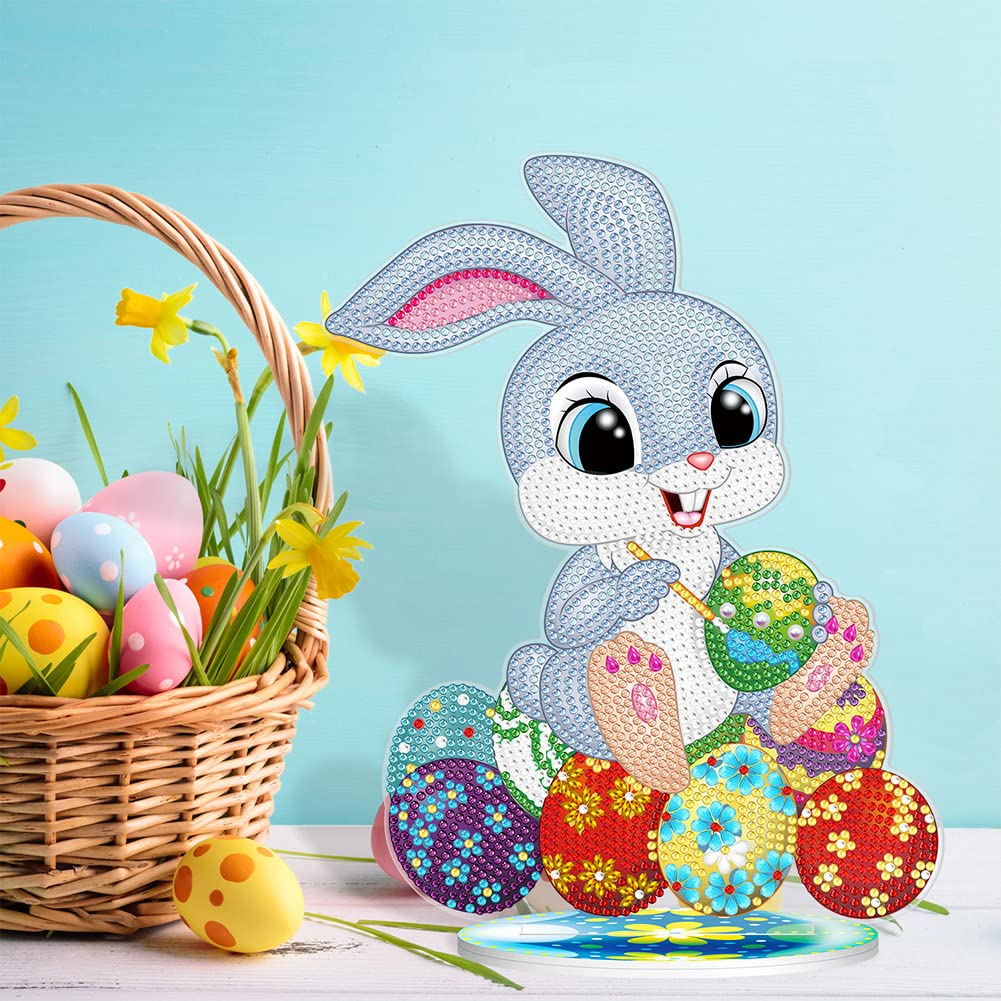 SHUWND 5D Diamond Painting Kit - Easter DIY Rabbit Eggs Full Drill Rhinestone Mosaic with Crystals | Paint by Numbers for Adults | Perfect Gift, Home Decor & Tabletop Ornament | Relaxing Craft for Stress Relief & Holiday Decorations