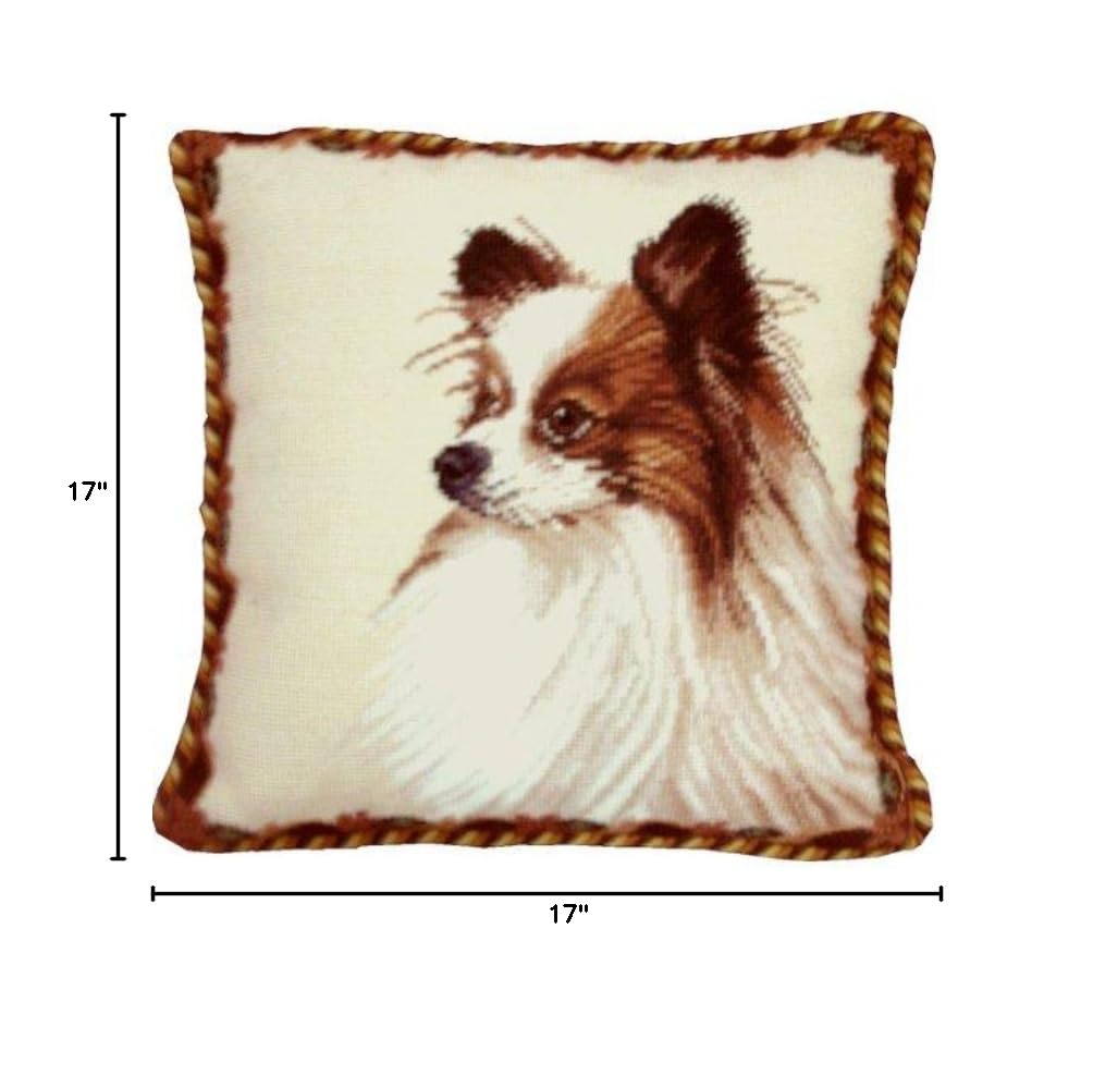 Papilon - 17 x 17 Inch Needlepoint Pillow for Home Decor, Living Room, Bedroom, Sofa Cushion - Handmade Decorative Throw Pillow Cover
