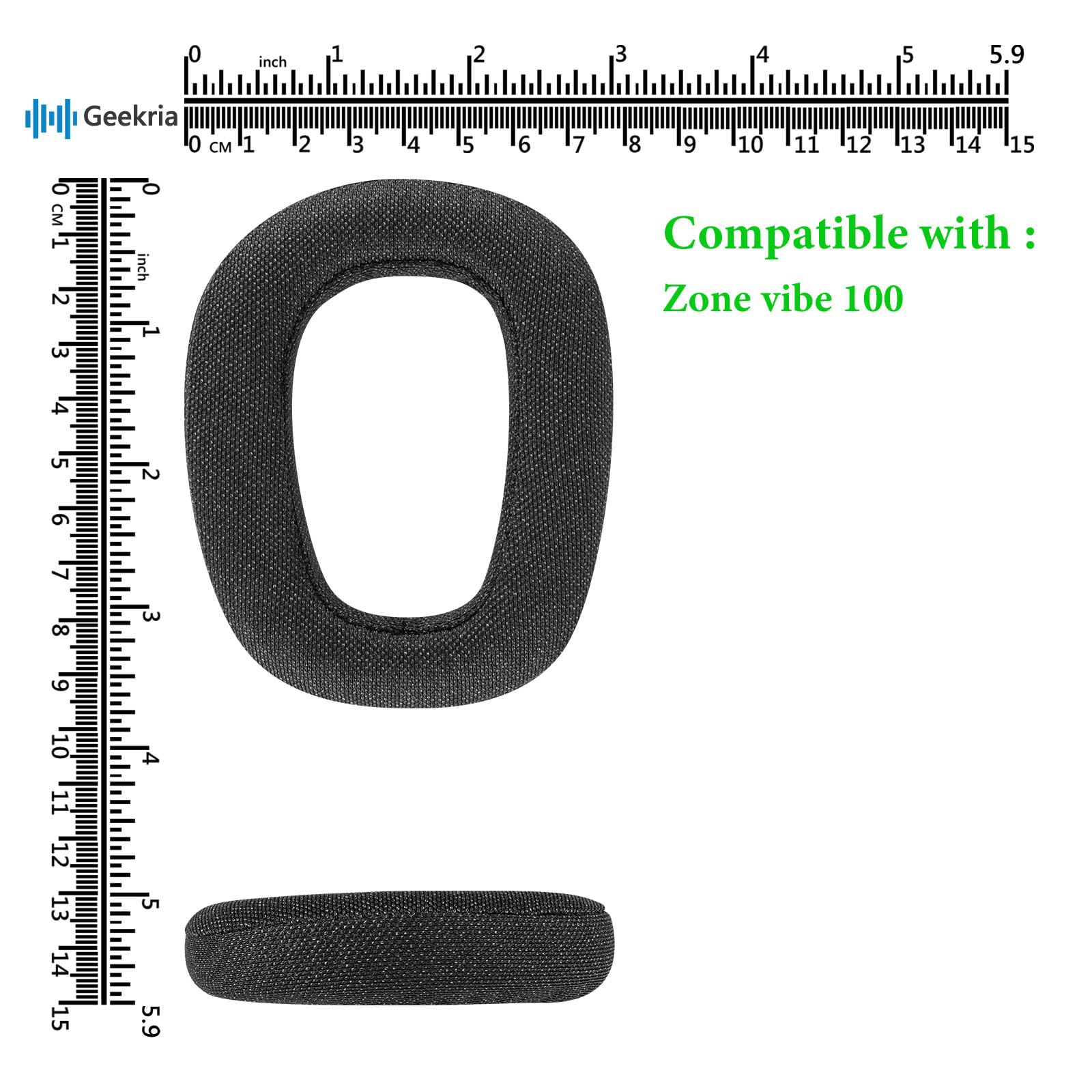 Geekria Replacement Ear Pads for Logitech Zone Vibe 100 Headphones - Comfort Mesh Fabric Ear Cushions - Black Repair Parts - Perfect for Office, Gaming & Travel Use