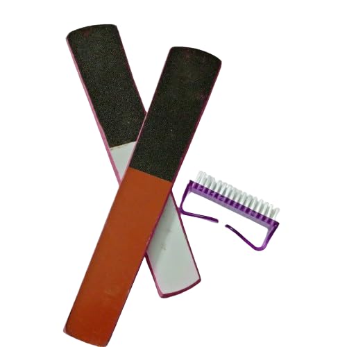 ZAUKY 2-Pack Wooden Foot File & Callus Remover - Double Sided Foot Scrubber for Dead Skin Removal with Nail Cleaning Brush - Pedicure Tools for Soft Smooth Feet at Home, Spa & Travel