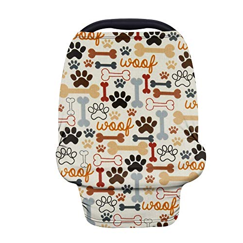 Binienty Baby Car Seat Cover & Nursing Cover for Breastfeeding - Cartoon Dog Paws Bones Pattern Car Seat Canopy | Soft & Breathable Infant Car Accessories | Perfect Baby Shower Gift for New Moms (Great for Travel, Shopping & Outdoor Activities)