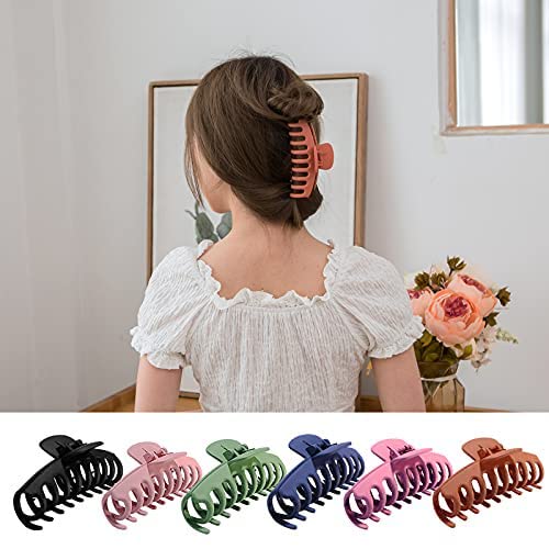 ALIBA COLLECTION 6pcs Large Matte Hair Clips 4.3 Inch - No Slip Strong Hold Banana Hair Claws for Women & Girls (Multicolor) - Perfect for Thick Hair, Ponytails & Everyday Hairstyles