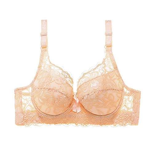 Sexy Lace Underwire Bras for Women - Adjustable Straps, Gathered Breast Cup, Comfortable Underwear (Beige, 105B) | Perfect for Date Nights, Special Occasions & Everyday Wear