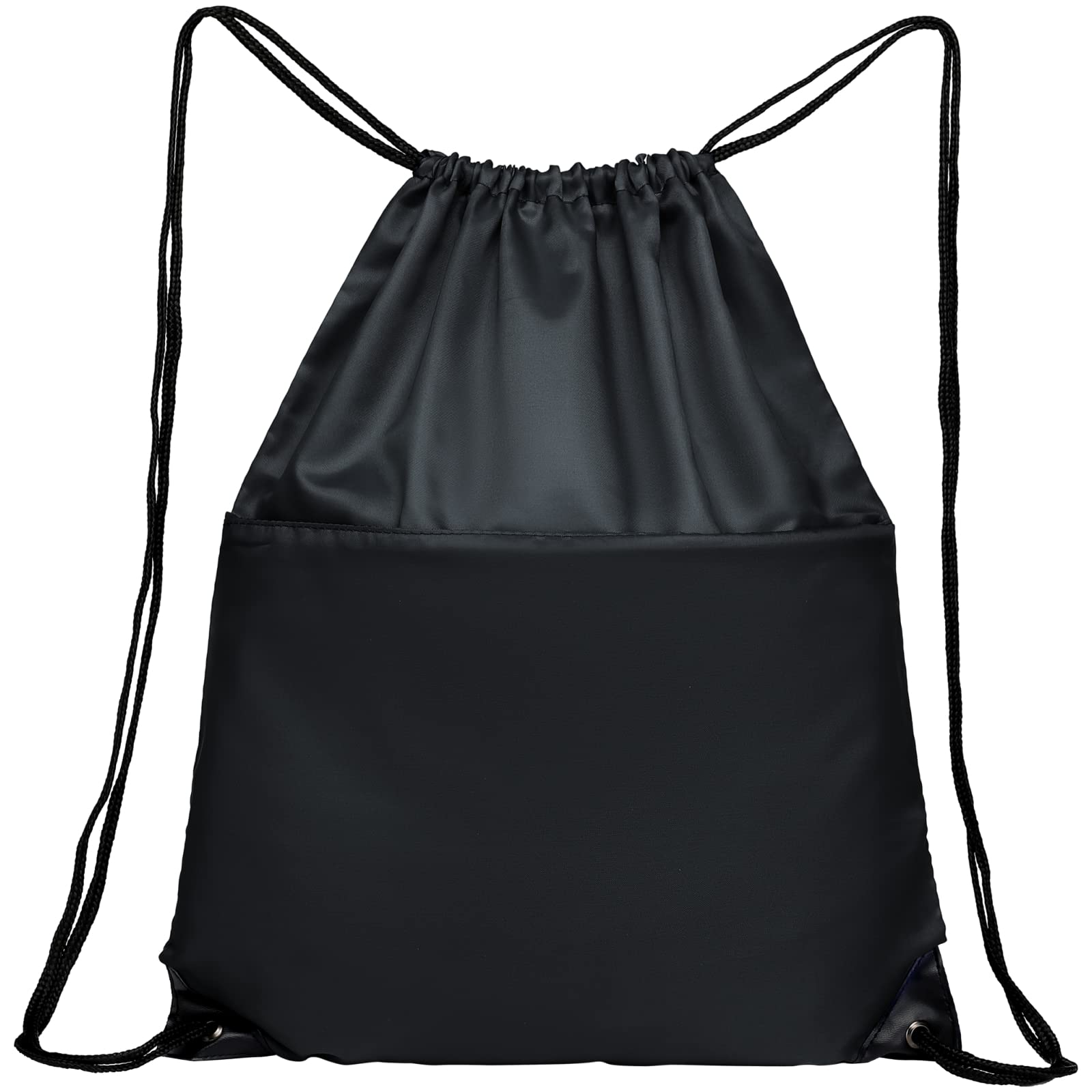 Lightweight Drawstring Backpack - 210D Nylon Foldable Gym Bag with Zipper Side Pocket for Men & Women | Perfect for Sports, Travel & School (Black)