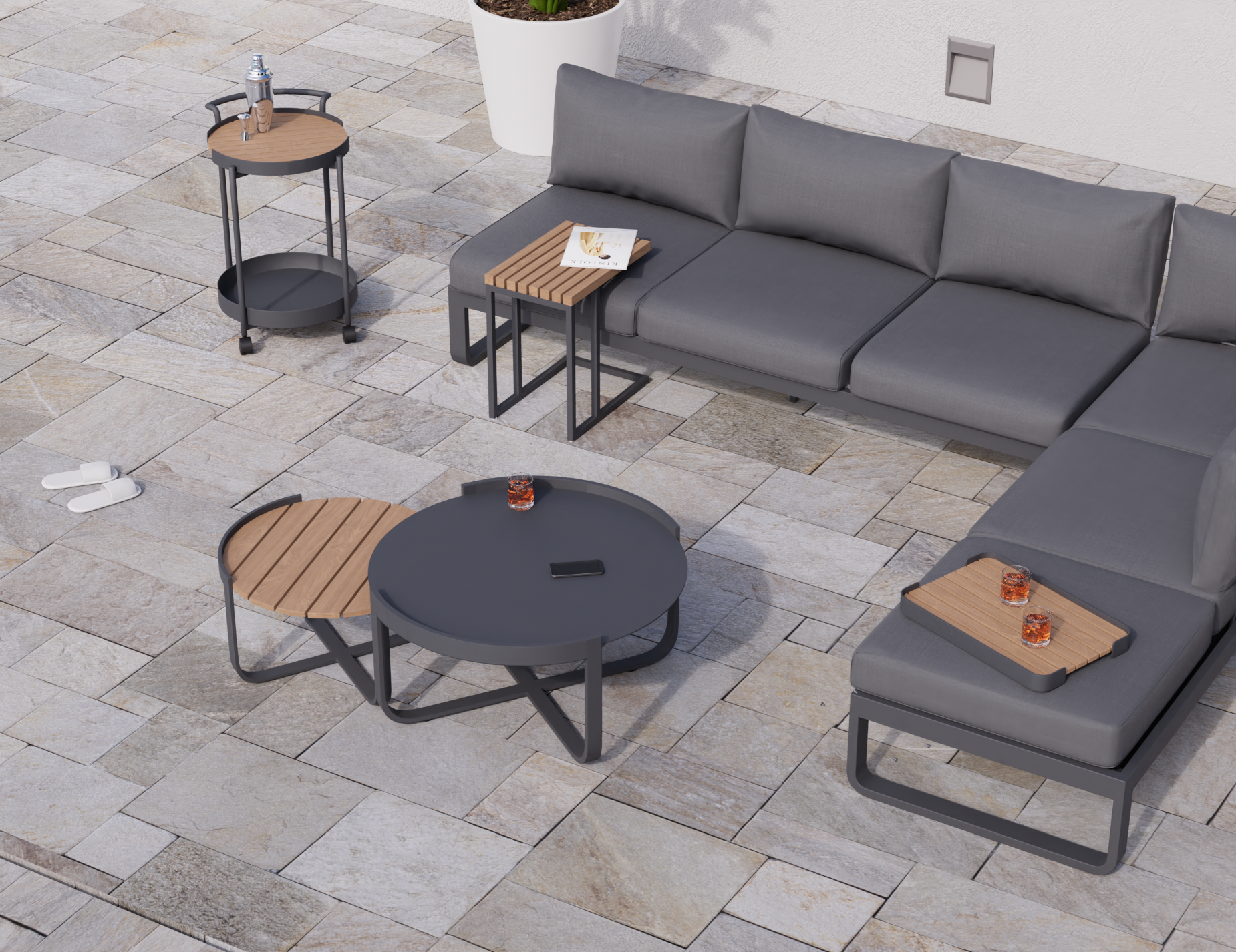 Fino 3-Seater Outdoor Modular Sofa with Backrest & Ottoman - Perfect for Patio, Garden, and Poolside Relaxation