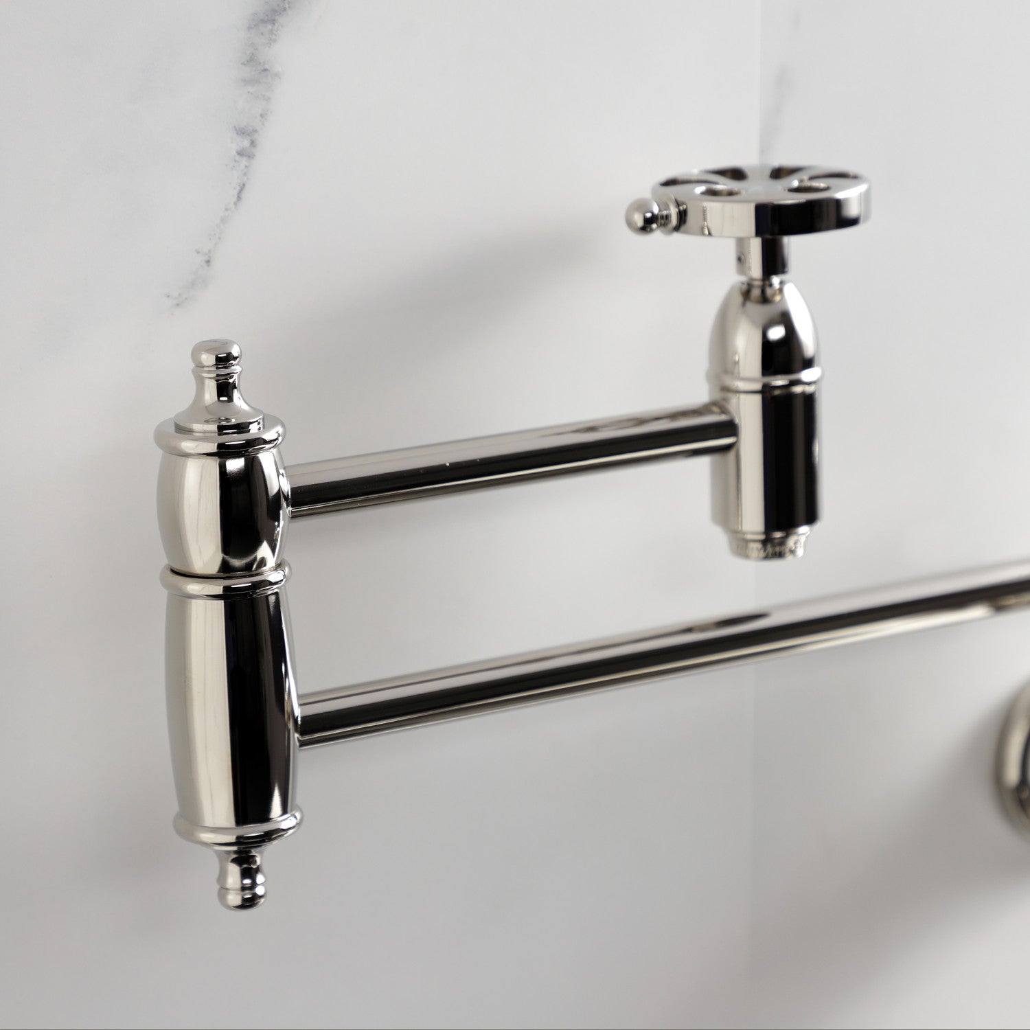 Belknap KS3106RX Two Handle Wall Mount Pot Filler Faucet in Polished Nickel - Perfect for Kitchen Sink, Stove & Cooking Area Installation