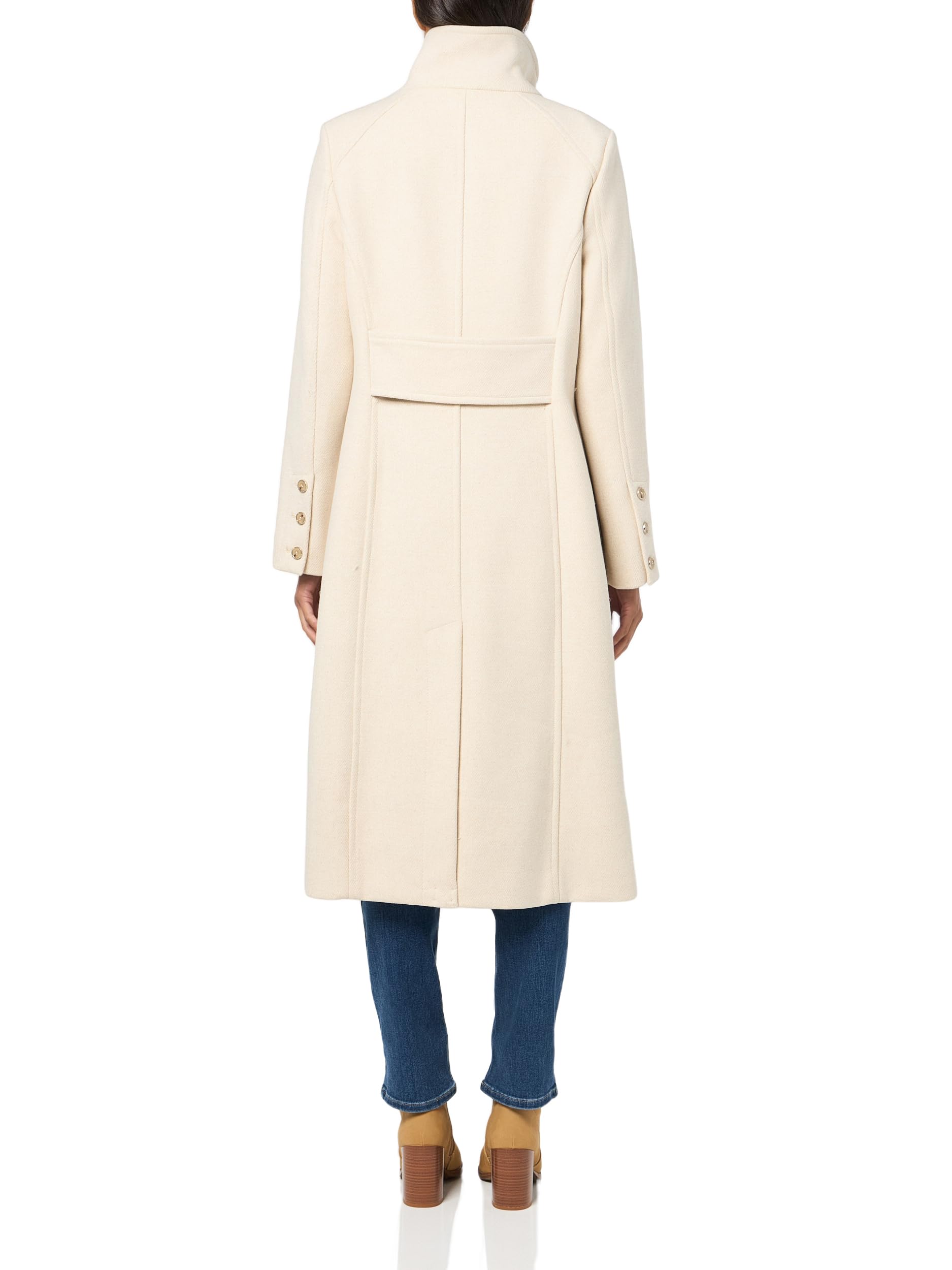 Kenneth Cole Women's Classic Wool Walker Coat - 3 Button Stand Collar & Back Belt Detail | Winter Warm Trench Coat for Office, Travel & Formal Occasions