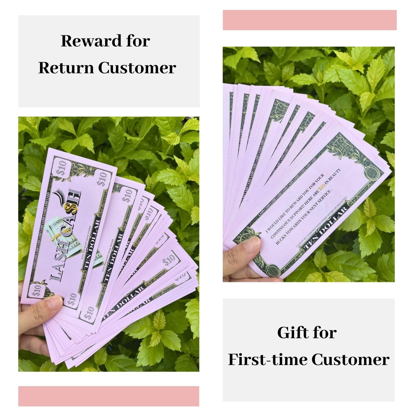Lash Gift Certificates & Loyalty Reward Cards for Eyelash Extension Business - Pink Beauty Bucks Coupon Voucher | Perfect for Client Appreciation & Salon Promotions