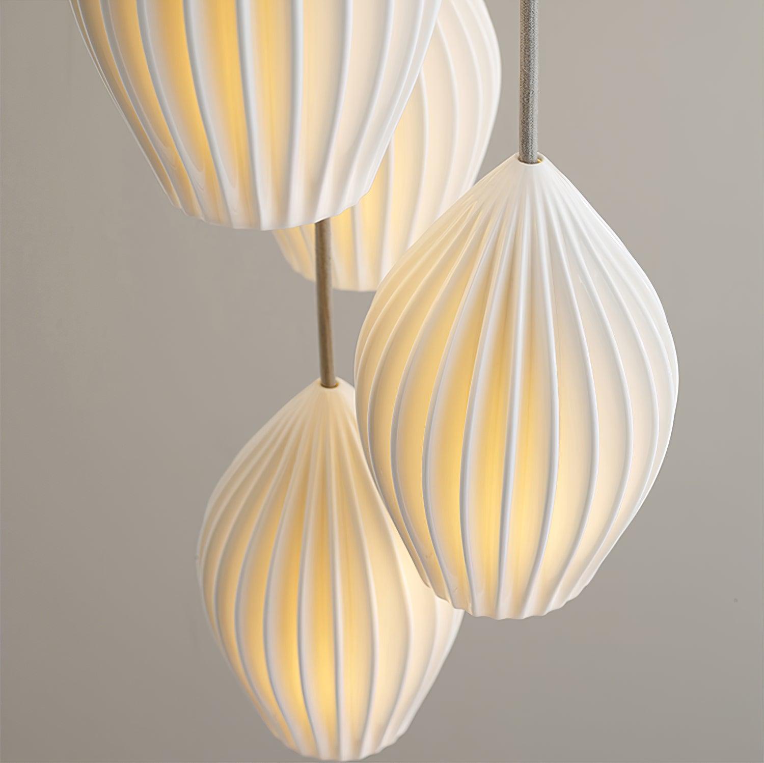 Modern Ceramic Ribbed Pendant Light Fixture - Handcrafted Farmhouse Ceiling Lamp for Kitchen Island, Dining Room & Bedroom Lighting Decor