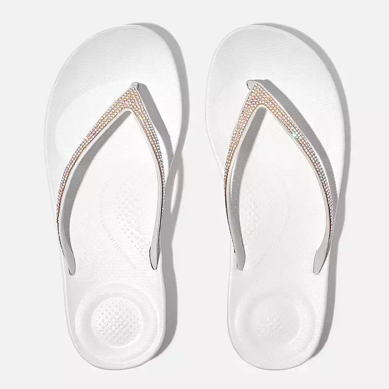 FitFlop Iqushion Sparkle Flip Flops Sandals for Women - Comfortable Shiny Urban White Beach Sandals | Perfect for Summer, Vacation, Poolside & Casual Wear