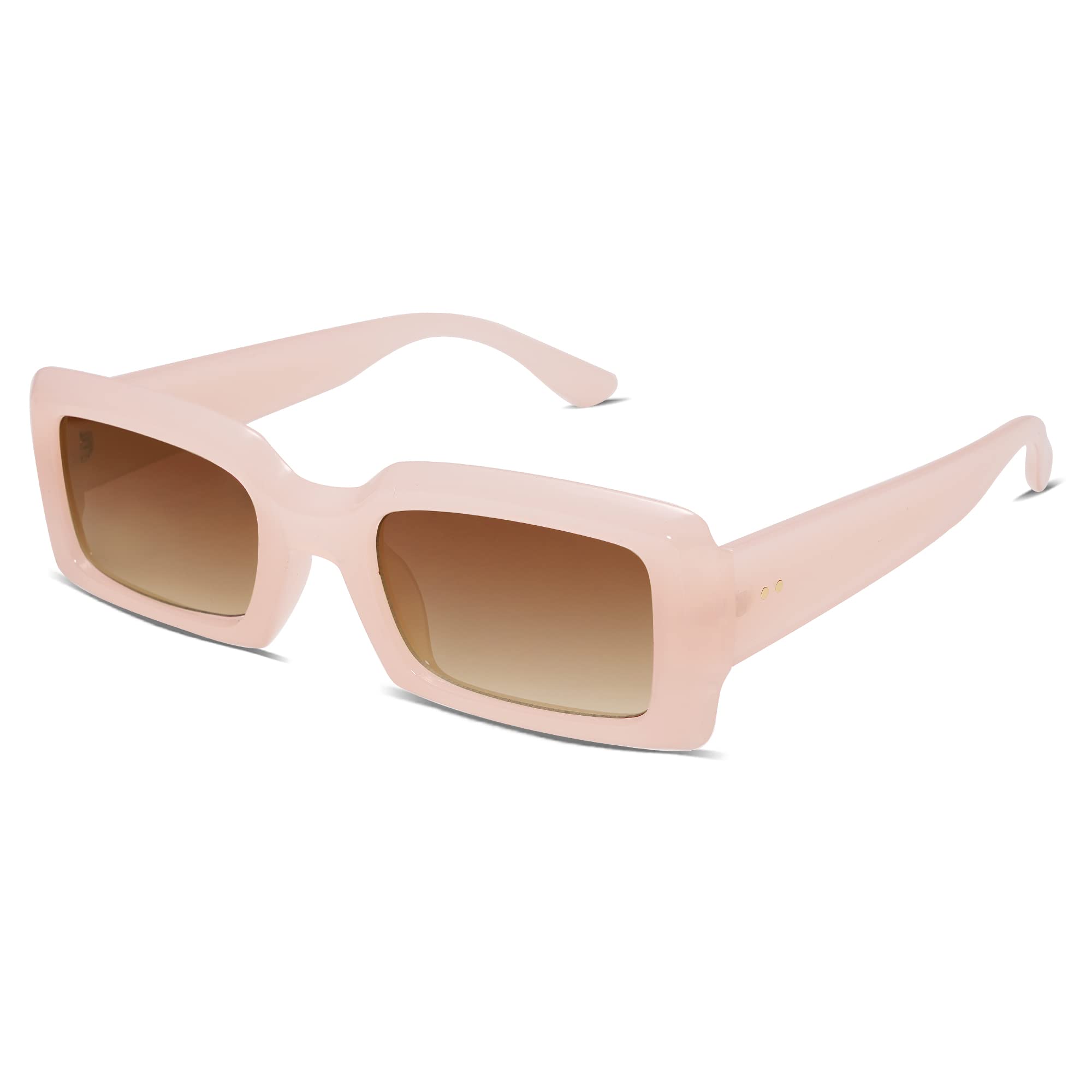 Trendy Vintage 90's Rectangle Sunglasses for Women & Men - Thick Frame Square Shades Nude Sunnies (AR82002) | Perfect for Beach, Driving & Outdoor Activities