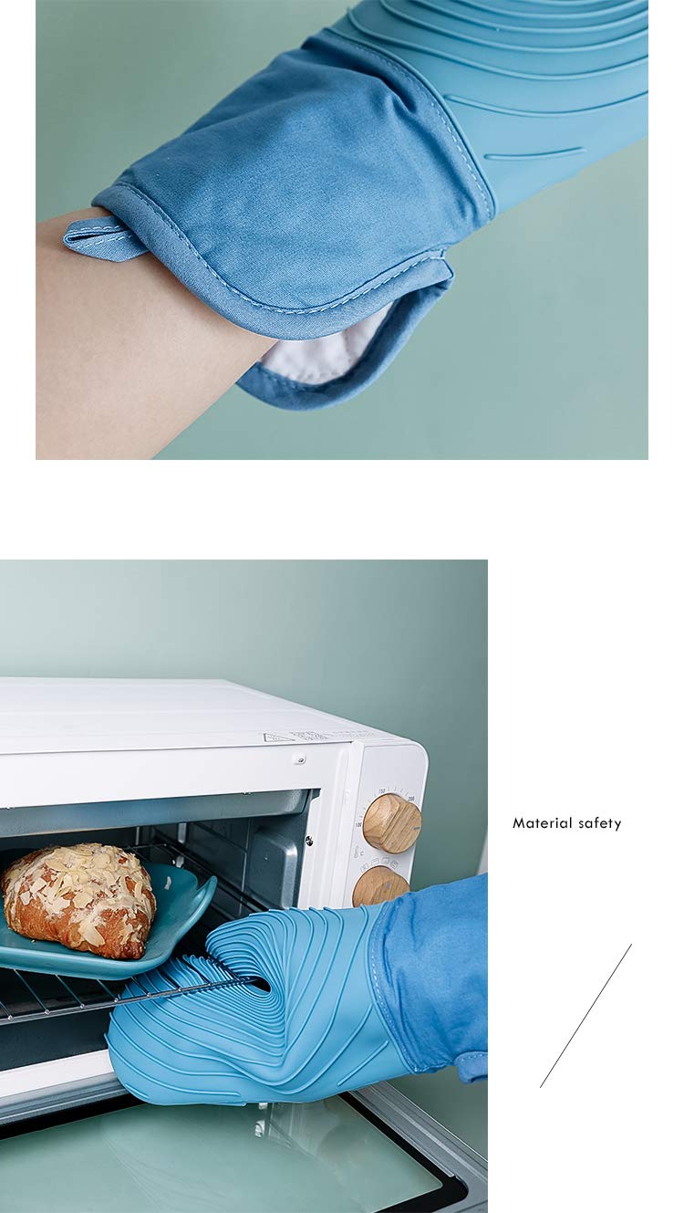 Heat Resistant Silicone Oven Gloves - Anti-Scalding Microwave & Baking Mitts for Kitchen, BBQ, Grilling (Lake Blue) - Perfect for Baking, Cooking & Food Handling