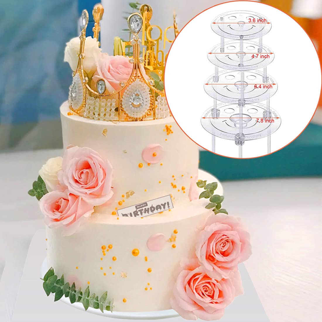 20 Plastic Cake Sticks Support Rods & 12 Clear Cake Stacking Dowels with 4 Cake Separator Boards for 4, 6, 8, 10 Inch Cakes - 3 Plastic Cake Scrapers Included - Perfect for Tiered Cakes, Wedding Cakes & Birthday Cakes