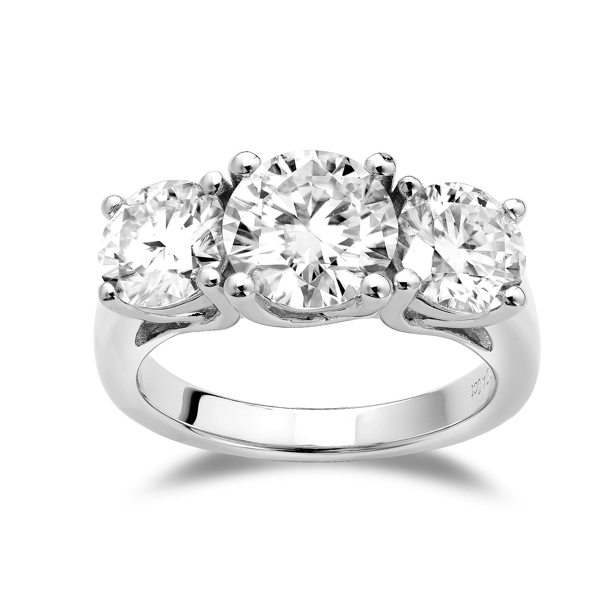 DovEggs 3 Stone Moissanite Engagement Ring for Women - 4ct Center (6.5mm-8mm-6.5mm) GHI Color H&A Cut Wedding Band, 14K Gold or Sterling Silver - Perfect for Proposals, Anniversaries & Special Occasions