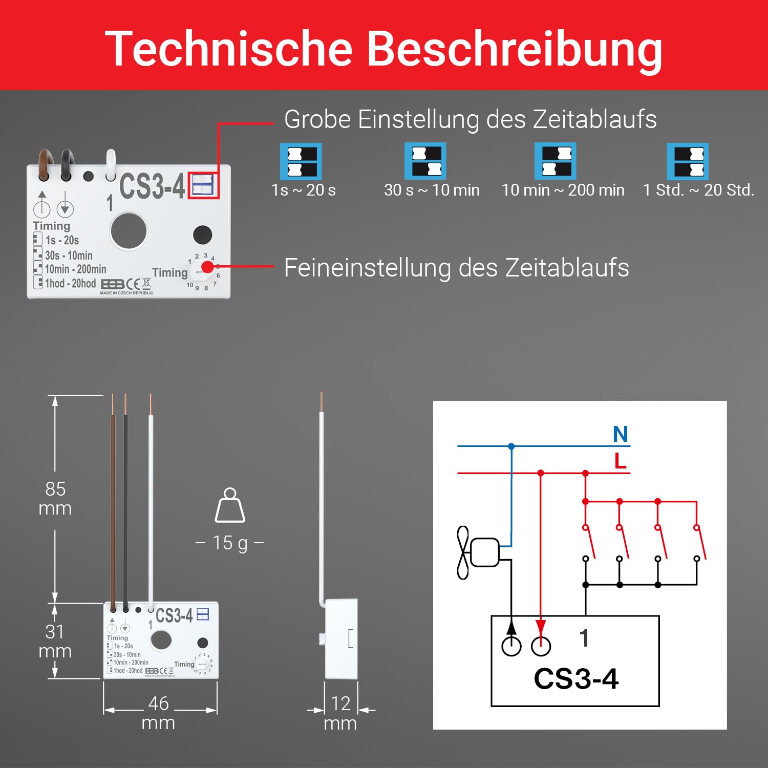 Elektro Bock Timer Flush-Mounted CS3-4 | Digital Countdown Timer Switch | Perfect for Home Automation, Bathroom & Kitchen Lighting Control