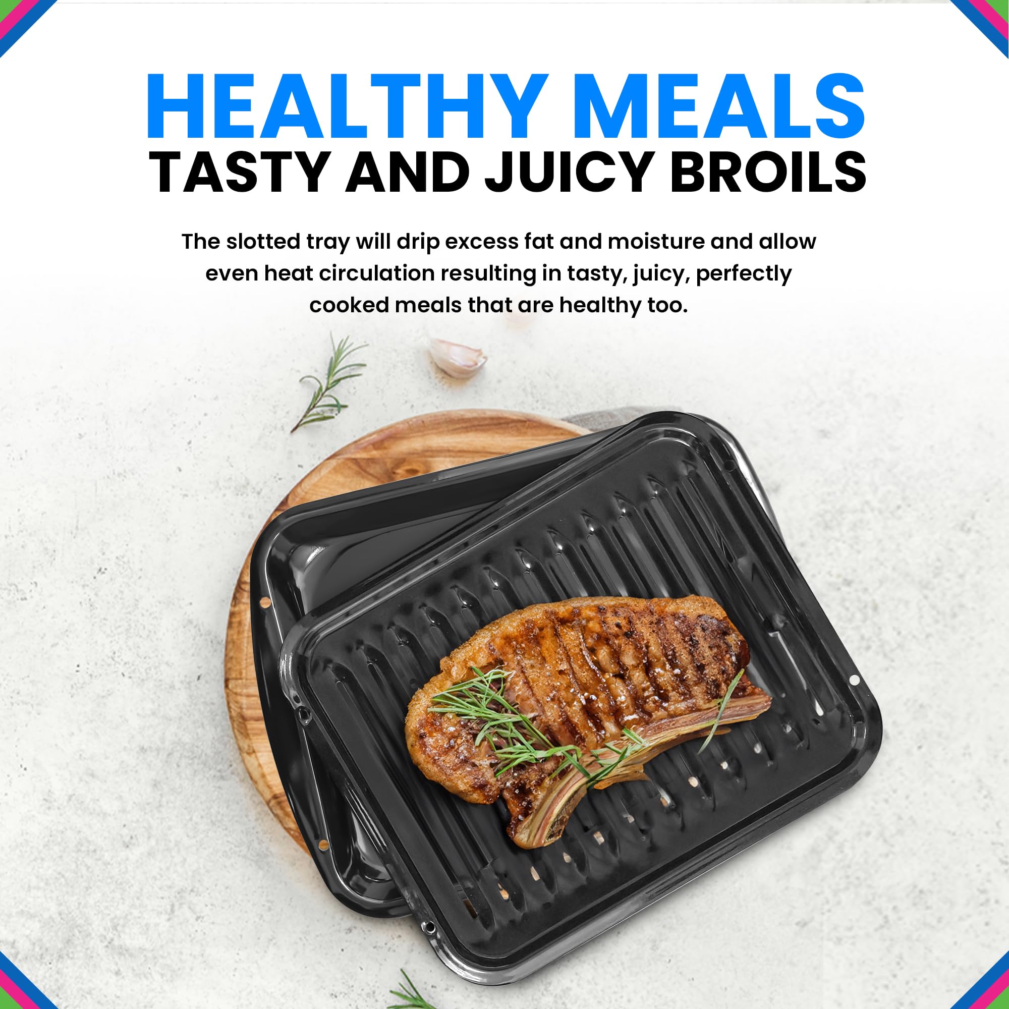 Nonstick Porcelain Coated Broiler Pan for Oven - 16.75” x 12.75” Frigidaire 5304494997 Replacement Broiling Pan with Rack, Heat Circulating & Fat Draining Design, Up to 550°F - Perfect for Roasting, Grilling & Baking Meats, Vegetables & More