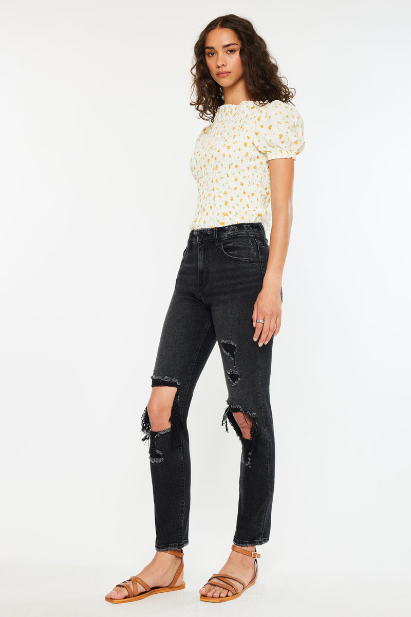 Norrine High Rise Slim Straight Leg Jeans for Women - Stretchy Denim Pants with Comfortable Fit - Perfect for Work, Casual Outfits & Everyday Wear