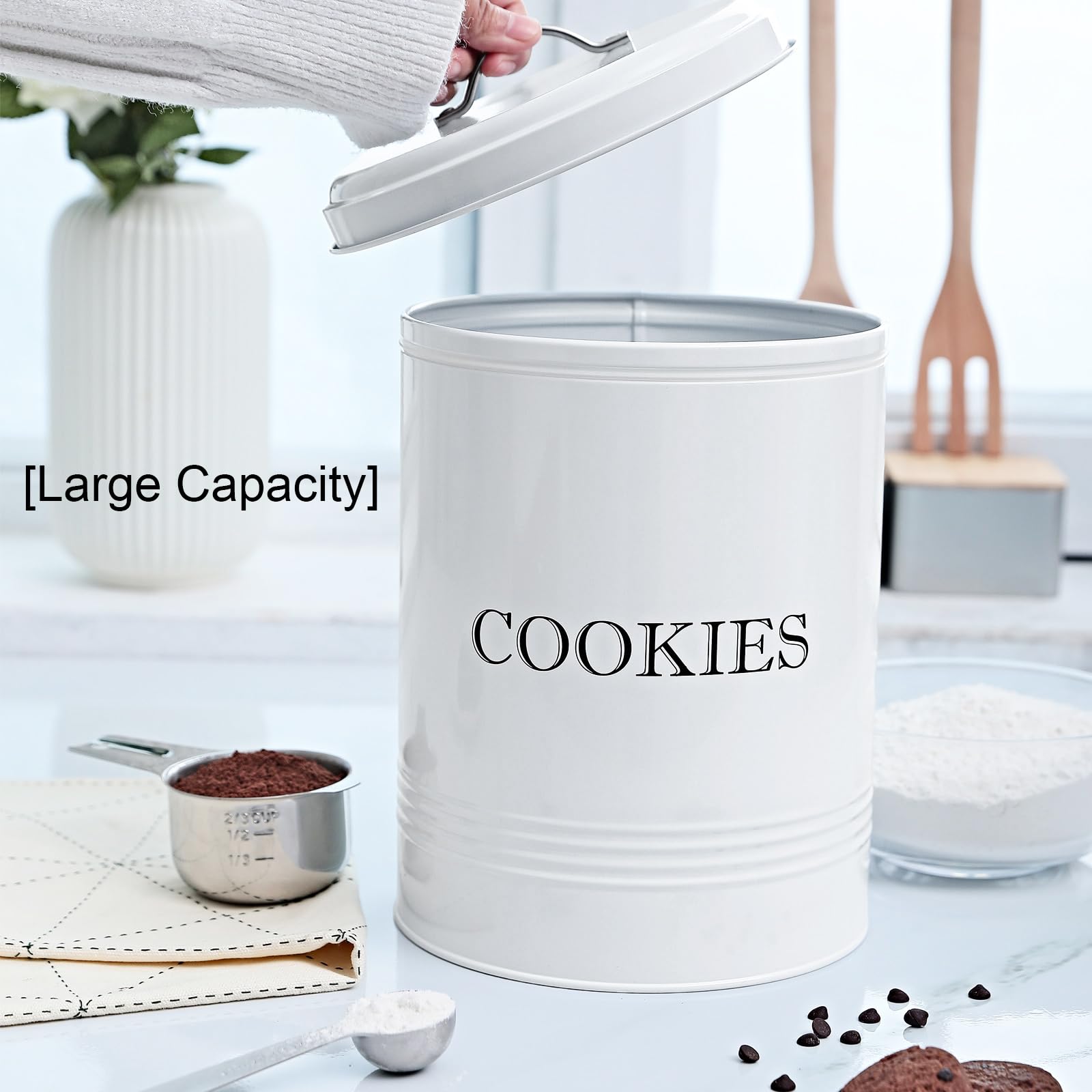 Farmhouse Style Cookie Jar with Airtight Lid - Decorative Kitchen Storage Canister for Cookies, Snacks & Baking Supplies | Perfect for Countertop, Pantry & Rustic Home Decor