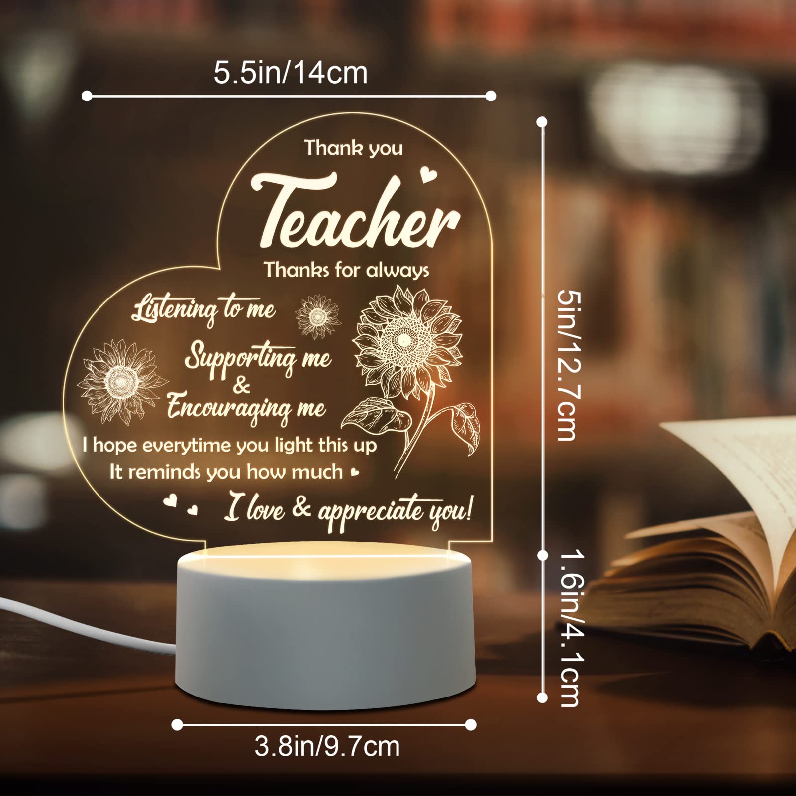 Personalized Engraved Teacher Night Light - Thoughtful Teacher Appreciation Gift for Women, Birthday, Retirement, Farewell, Thank You Present from Students - Perfect for Classroom Decor, Desk Lighting & Heartwarming Surprises