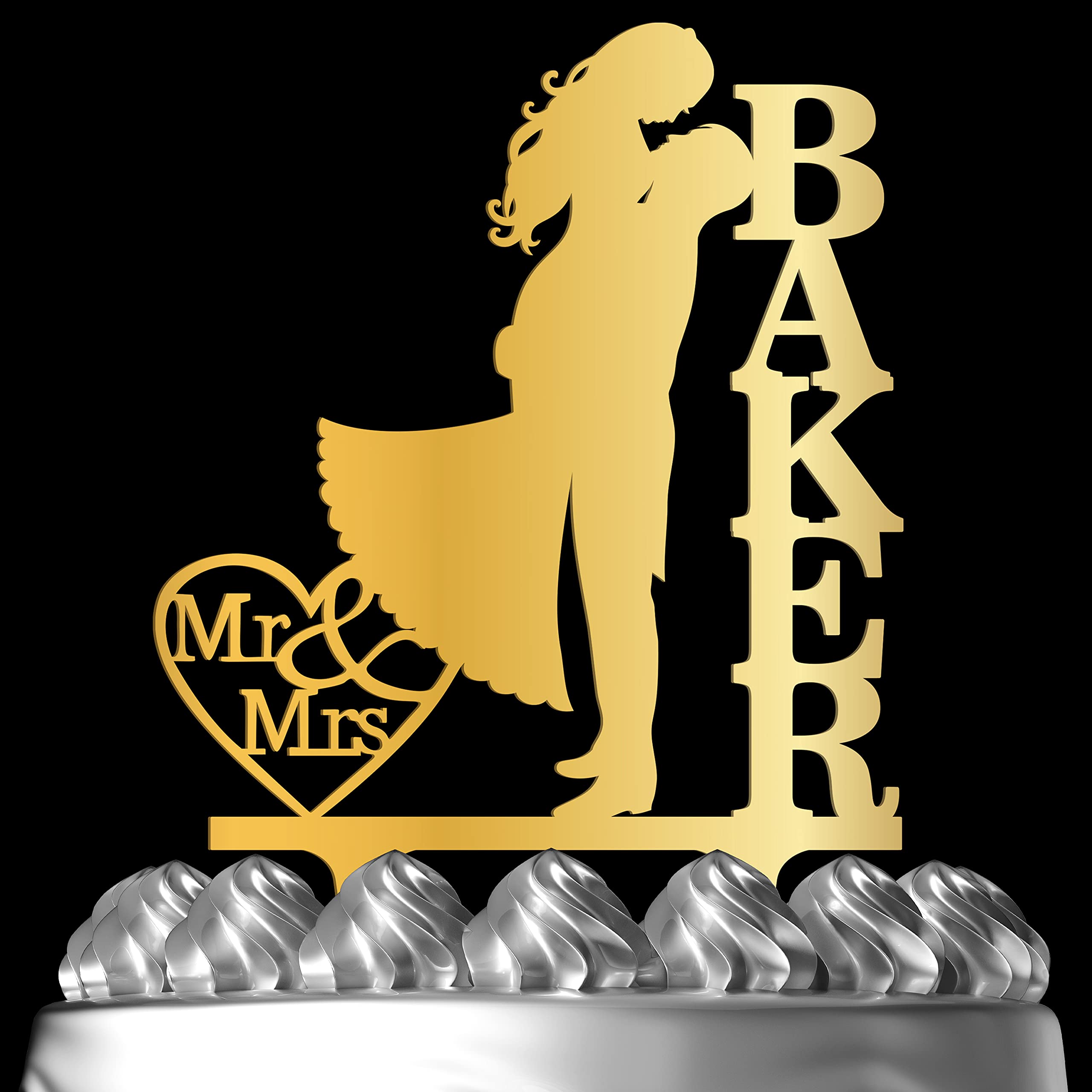 Custom Wedding Cake Topper - Personalized Groom & Bride Kissing Design with Last Name | Elegant Mirrored Cake Decor for Wedding, Anniversary & Special Events