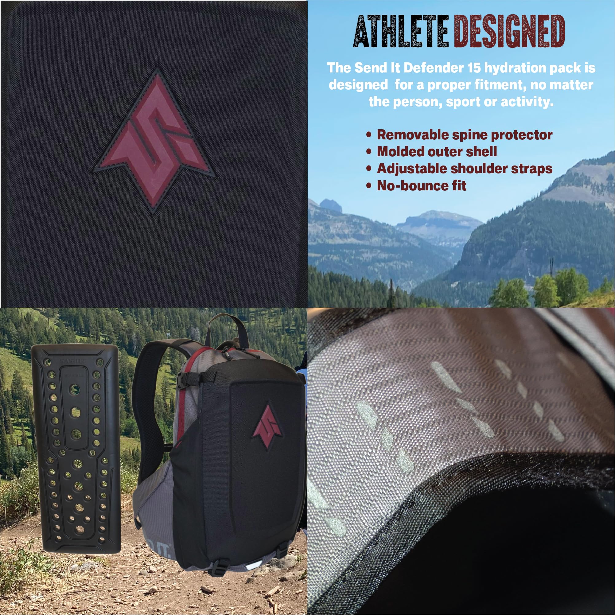 Send It Defender 15 Hydration Backpack - 15L MTB & Motorcycle Hydration Pack with Spine Protector for Men & Women - Adjustable Mountain Bike Protective Gear - Perfect for Trail Riding, Enduro & Adventure Cycling