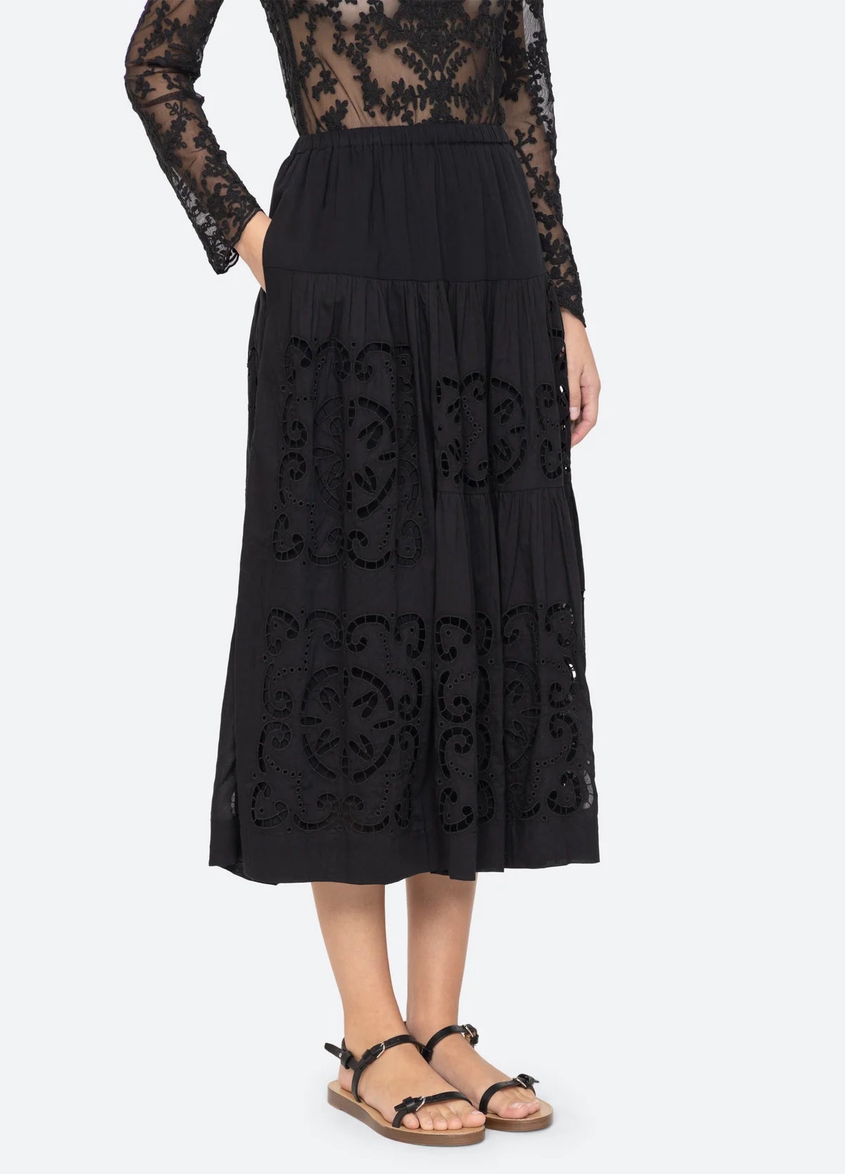 Elegant Black Dahlia Skirt for Women - Flowy A-Line Midi Skirt with Pockets - Perfect for Office, Date Night & Summer Outfits