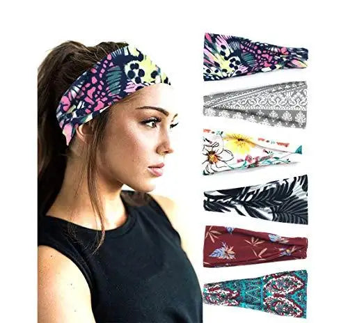 Stylish Printed Hair Bands Set for Women - 6 Pack Fashion Hair Accessories for Ponytail, Bun & Everyday Use - Perfect for Workout, Office & Casual Wear