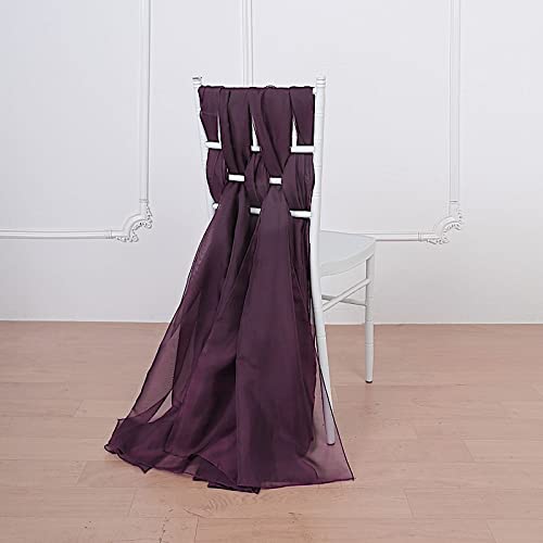 50 Eggplant Purple Extra Wide Premium Chiffon Chair Sashes - Elegant Wedding, Bridal Shower & Party Decorations for Chairs, Tables & Venue Decor