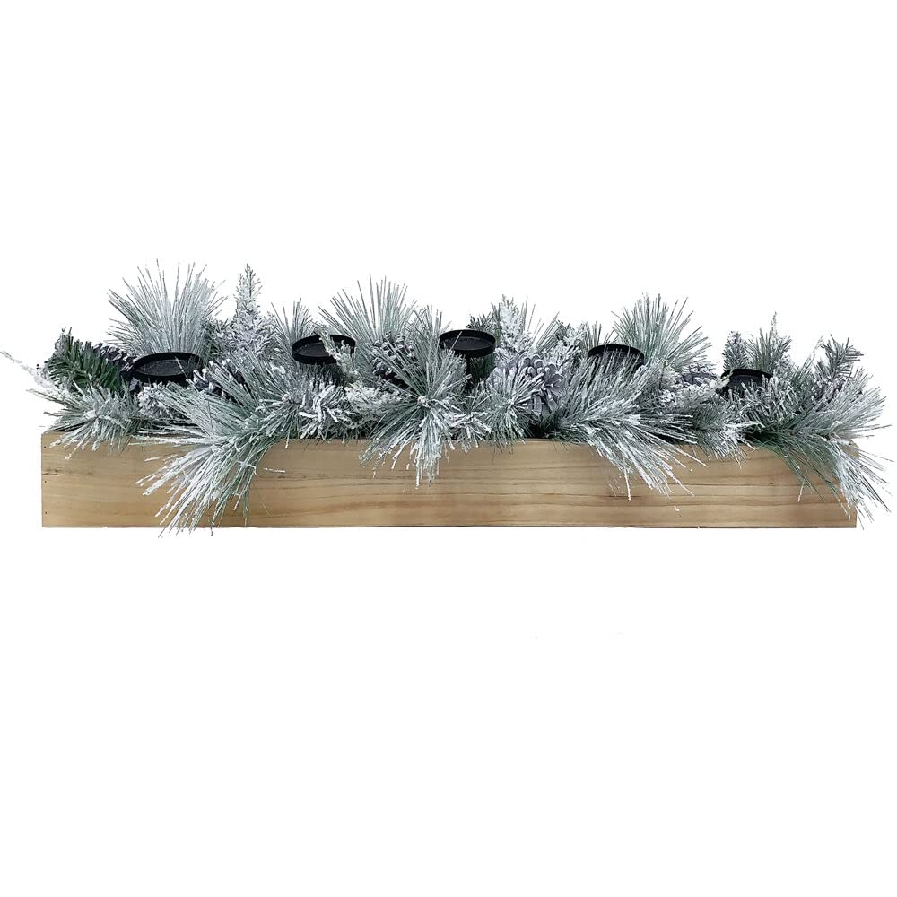 Fraser Hill Farm 42-Inch Snowy Pine Christmas Tabletop Pillar Candle Holder with Pinecones - Holds 5 Candles for Holiday Decor | Perfect for Fireplace Mantel, Dining Table Centerpiece & Winter Home Decor
