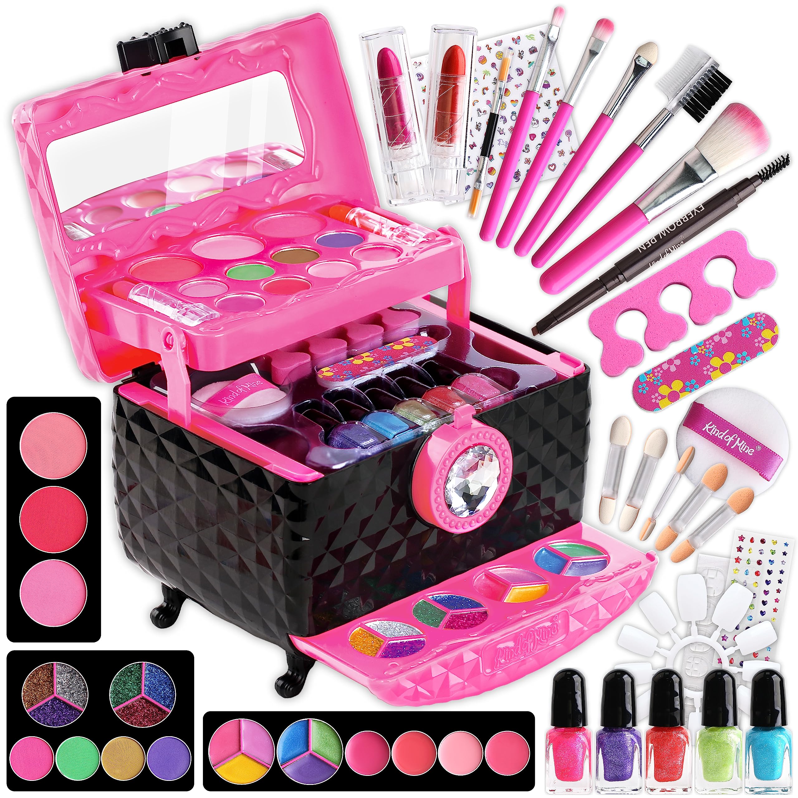60Pcs Kids Makeup Kit for Girls Ages 6-12 - Non-Toxic Pretend Play Cosmetic Set with 3-Layer Folding Box | Perfect Birthday Gift & Party Favor for Little Girls | Dress Up, Role Play & Tea Party Fun