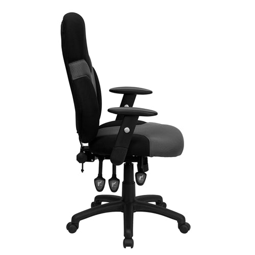 FLASH Abbott High Back Ergonomic Office Chair - Black & Gray Mesh Swivel Task Chair with Adjustable Arms - Perfect for Home Office, Gaming & Workspace Comfort