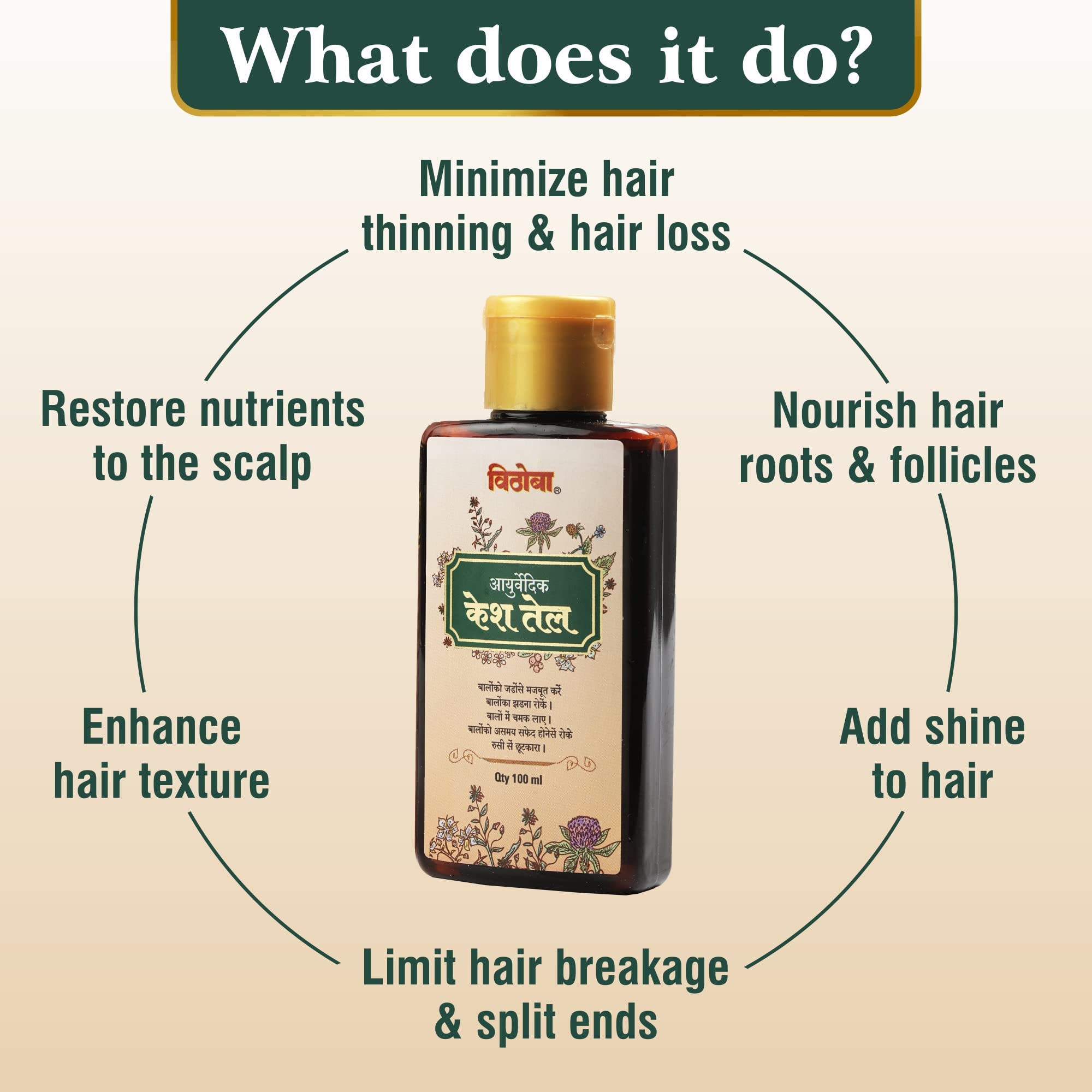 Vithoba Ayurvedic Hair Oil for Men & Women - 100ml | Natural Anti Hair Fall & Hair Growth Treatment | Strengthens, Softens & Thickens Hair | Perfect for Daily Scalp Massage & Hair Care Routine