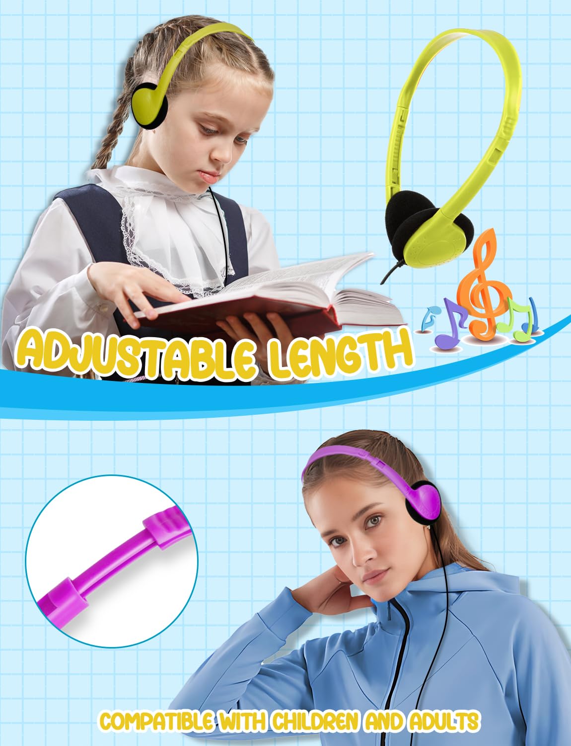 Bulk Classroom Headphones 15-Pack - Durable School Headphones for Students & Kids with 3.5mm Jack - Compatible with Chromebook, Laptop, PC & Computer - Mixed Colors (A) - Perfect for Online Learning, Language Labs & Computer Classes