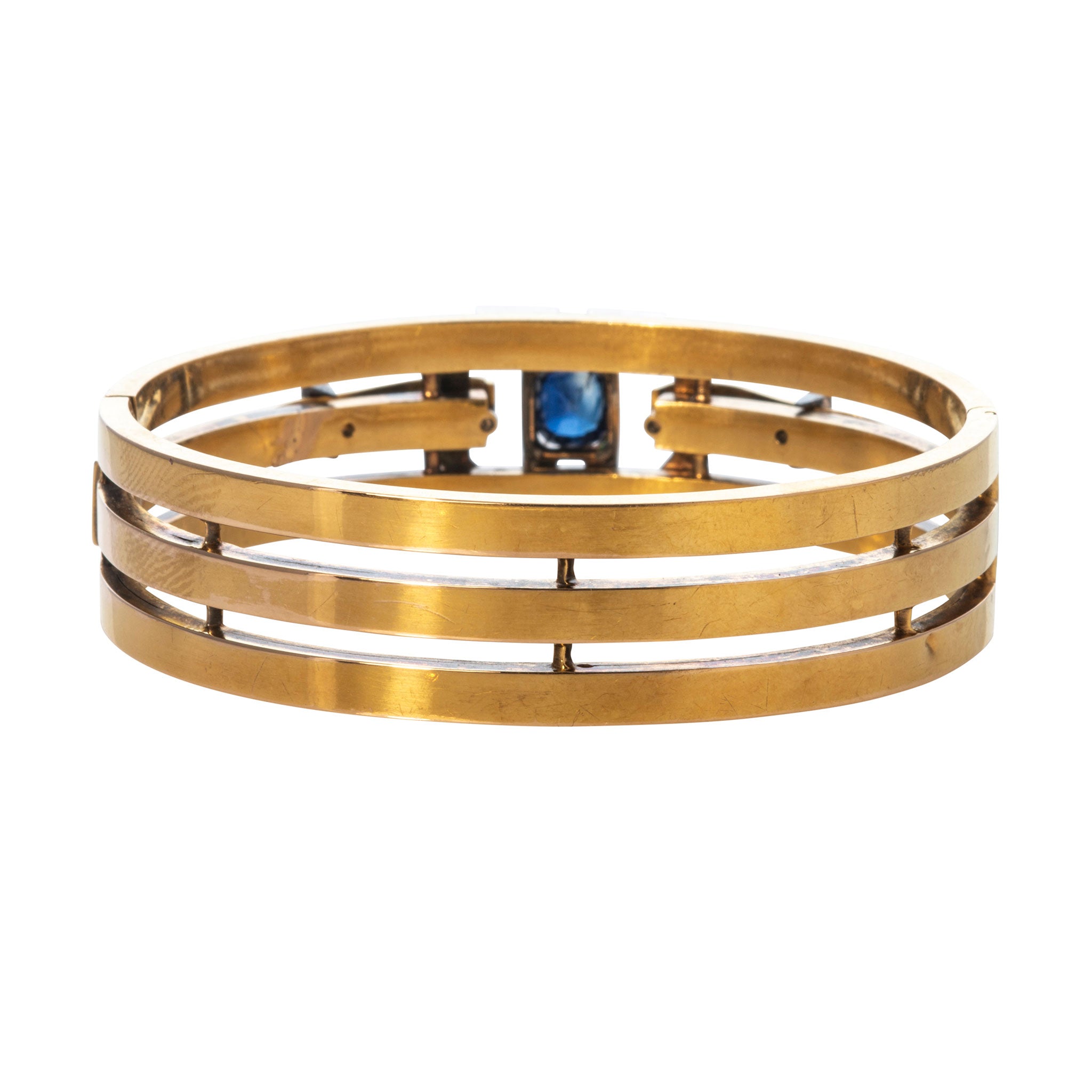 1.48ct Victorian Sapphire & Diamond 18K Gold French Bangle - Elegant Vintage Jewelry for Weddings, Anniversaries & Special Occasions