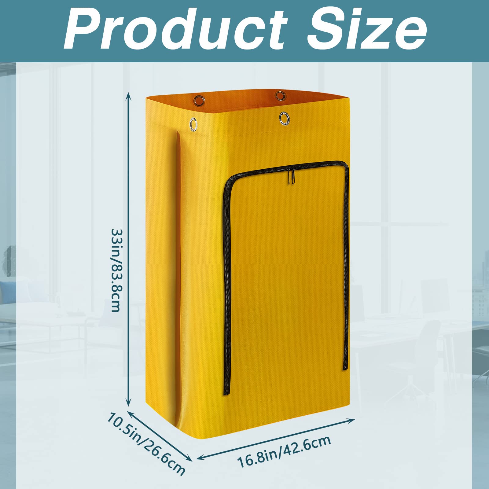 24 Gallon Commercial Cleaning Cart Bag - Heavy Duty Zippered Janitorial Cart Replacement Bag (33 x 16.8 x 10.5 Inch) - Yellow (1 Pack) - Ideal for Housekeeping Carts, Hotels, Schools & Office Cleaning