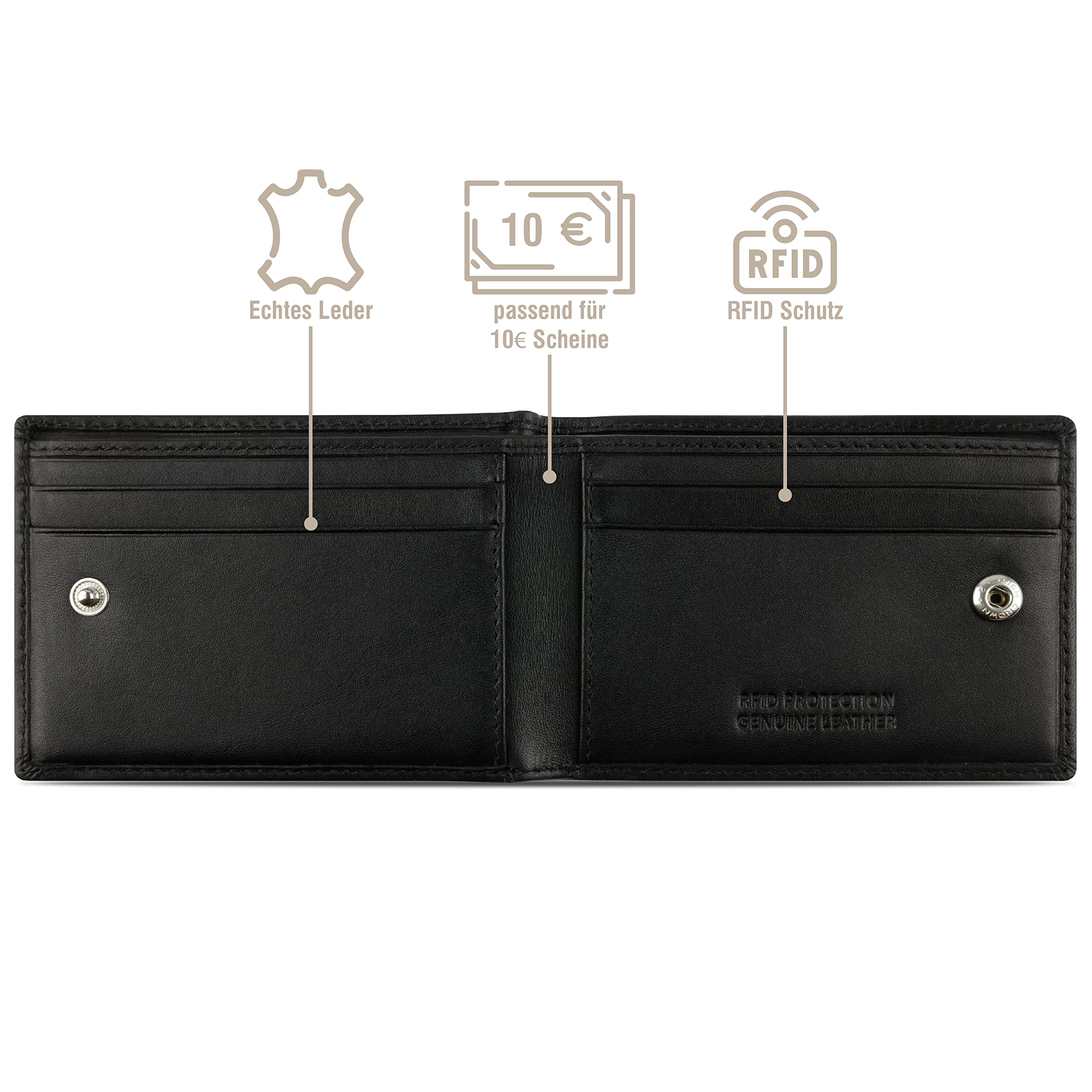 Bugatti Super Slim RFID Blocking Leather Wallet for Men - Small, Black | Compact & Secure for Everyday Use, Travel & Business