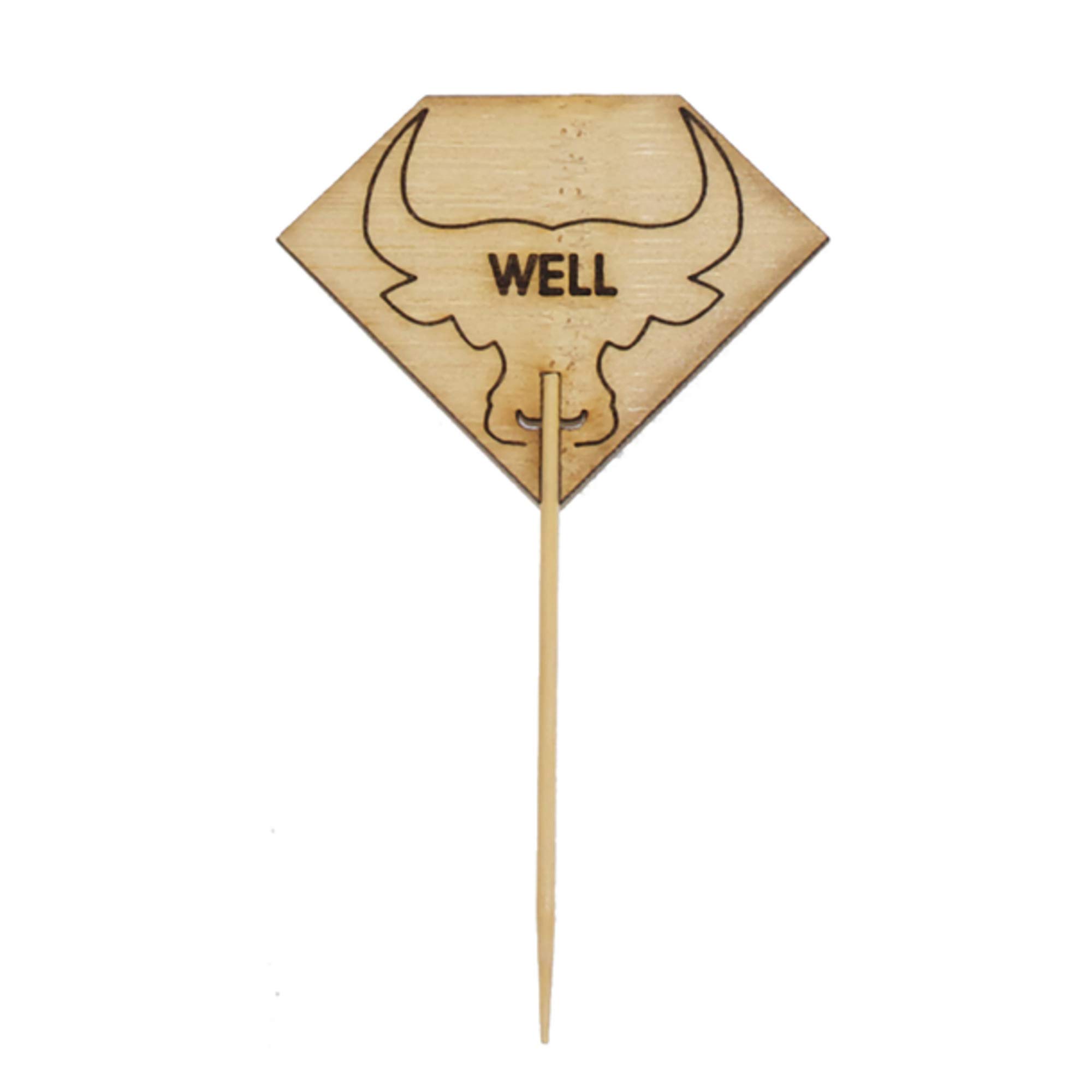 Premium Diamond-Shaped Bamboo Steak Markers with Bull Head Design - 100% Natural & Biodegradable - Eco-Friendly BBQ Party Supplies (3.7