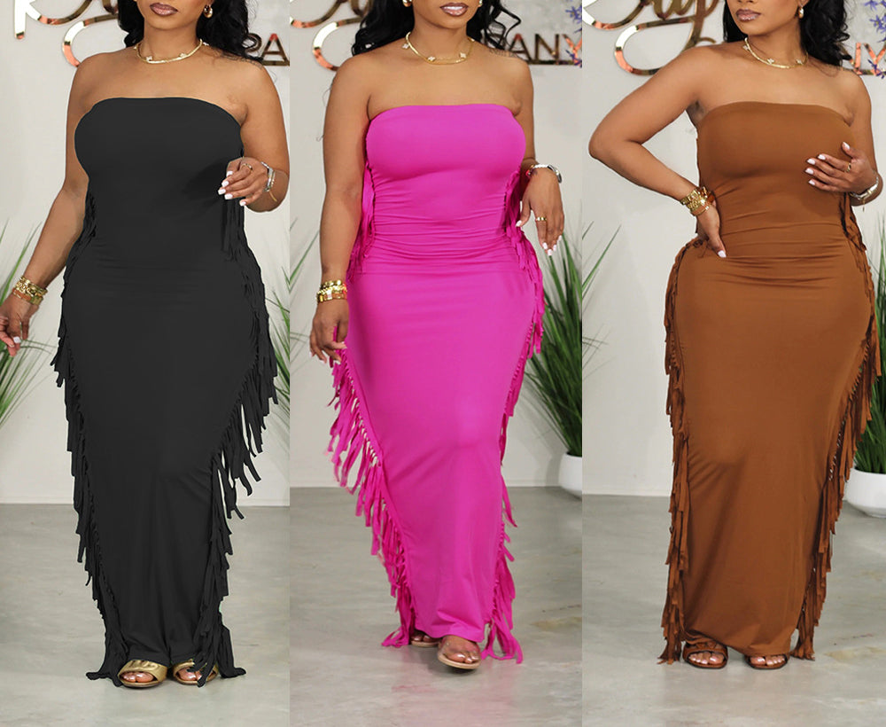 Strapless Tassel Skirt for Women - Plus Size Boho Party Dress for Summer, Beach, Vacation & Special Occasions