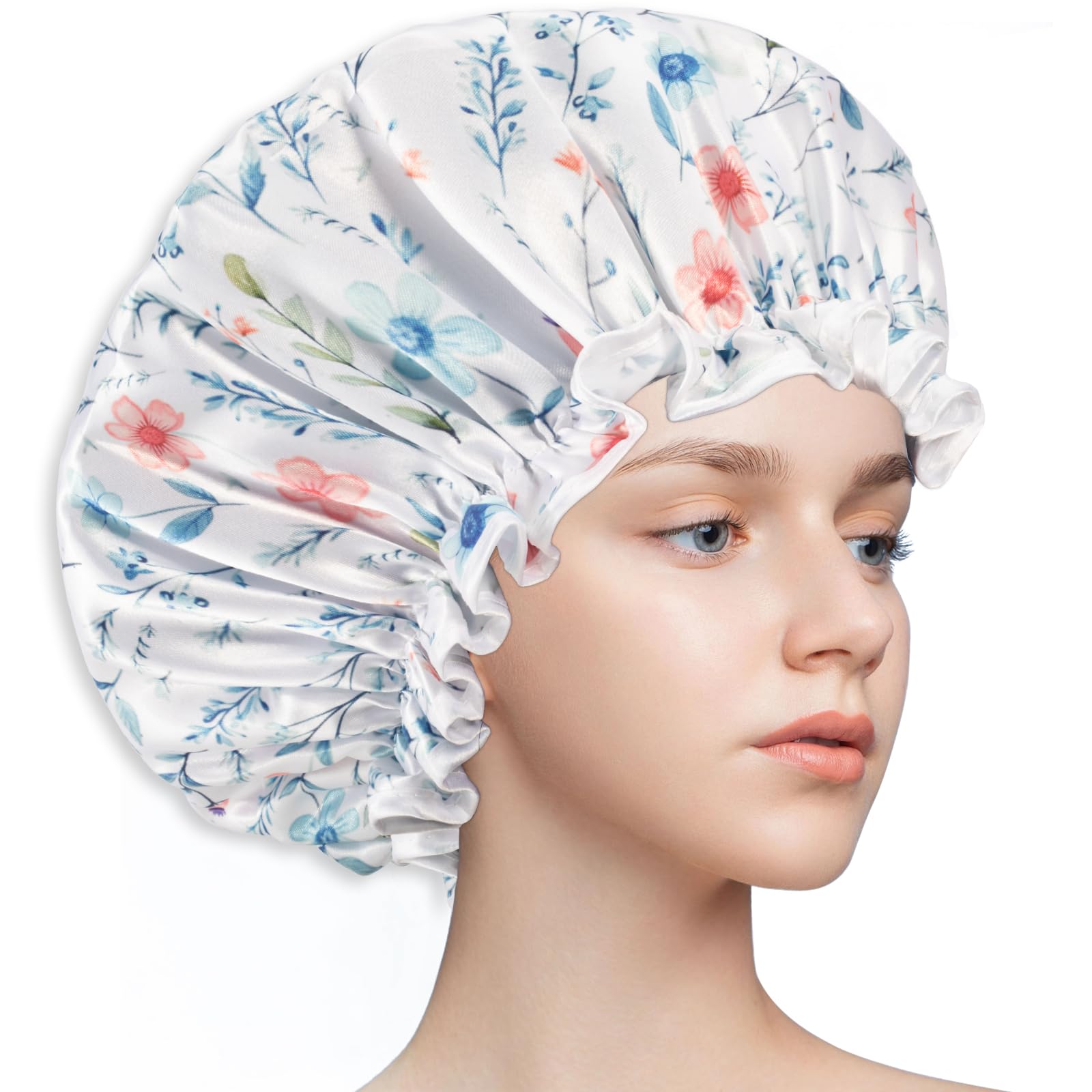 Waterproof Shower Cap for Women with Long Hair - Double Layer Reusable Bath Cap with Soft PEVA Lining | Non-Fading & Comfortable | Perfect for Swimming, Spa, Hair Care & Travel