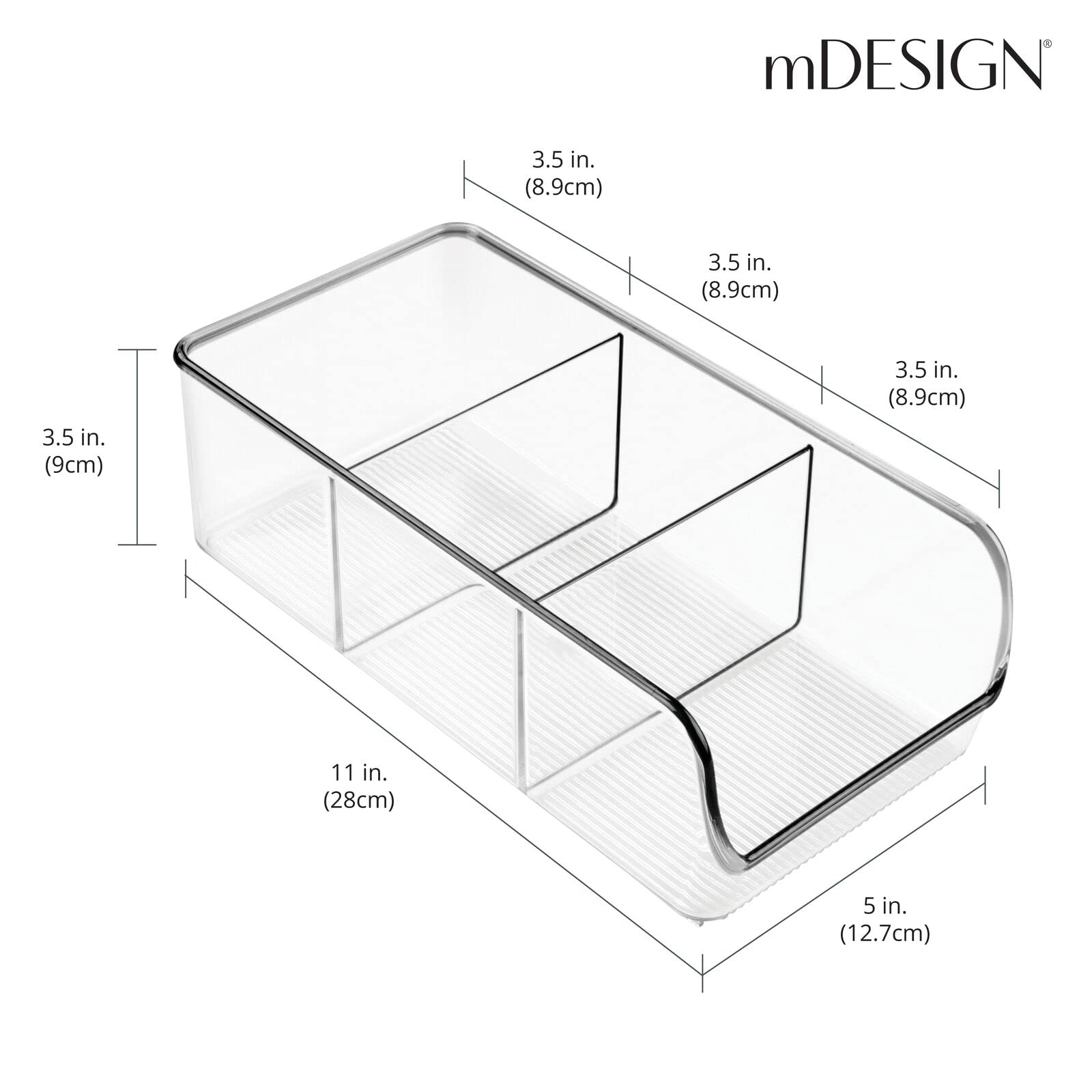 mDesign Clear Plastic 3-Compartment Food Storage Bin Organizer - Kitchen Cabinet, Pantry, Shelf, Drawer, Fridge & Freezer Organization - Perfect for Snack Bars, Cereal & Dry Goods - Ligne Collection 2-Pack - Ideal for Meal Prep & Space Saving Storage