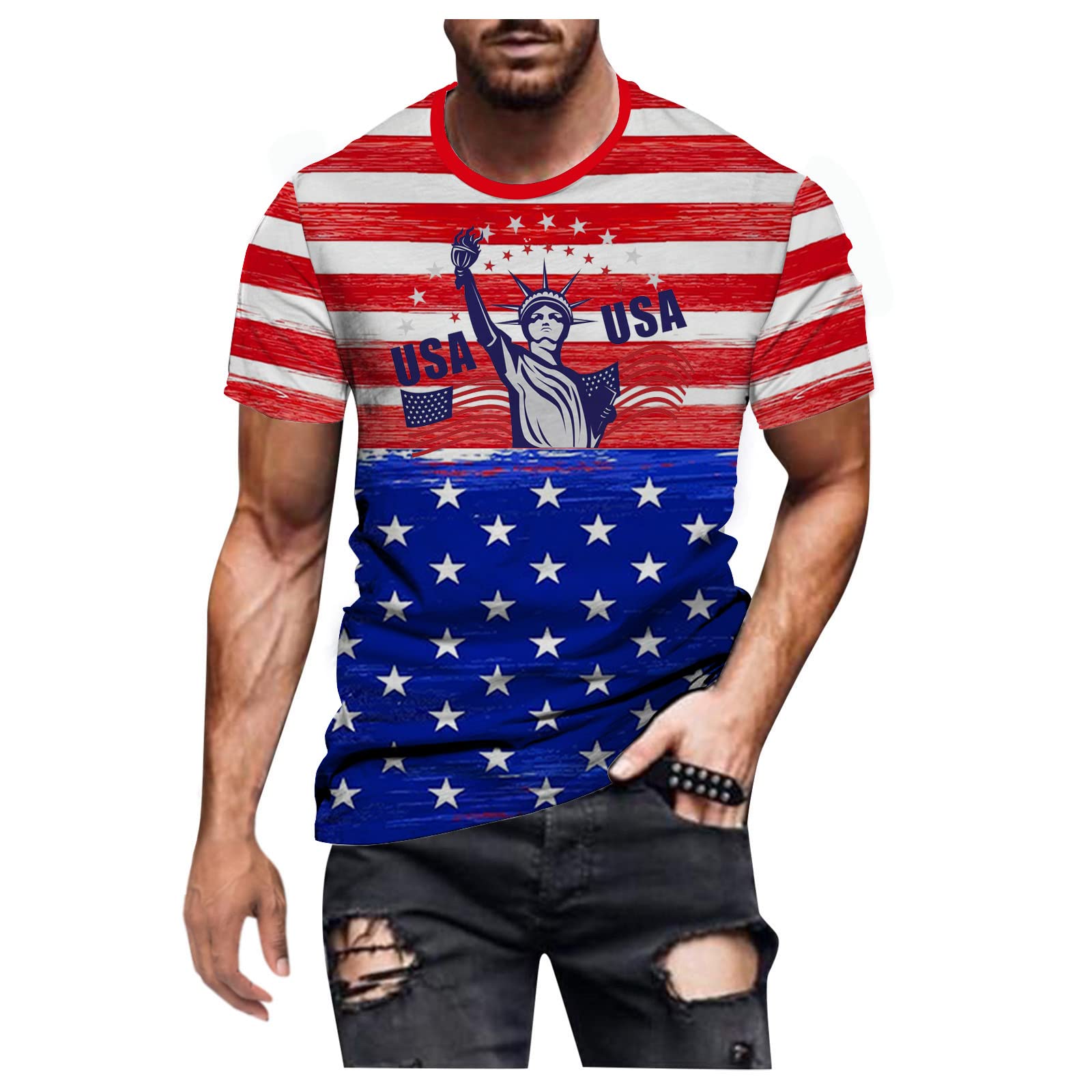 American Flag 3D Printed Men's T-Shirt - Short Sleeve Crew Neck Casual Summer Tee for Patriotic Events, BBQ Parties & Outdoor Activities