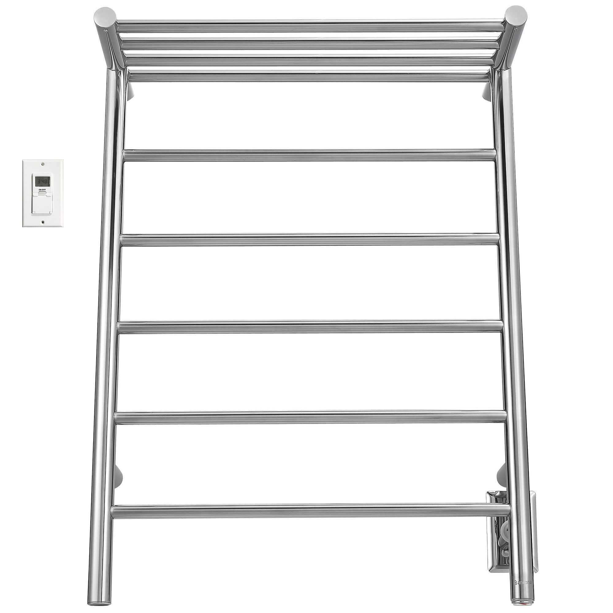 Miazzo 5-Bar Electric Wall Mount Towel Warmer with Shelf - Plug In or Hardwire Installation, Polished Stainless Steel, Digital Timer - Perfect for Bathrooms, Spas & Luxury Home Heating