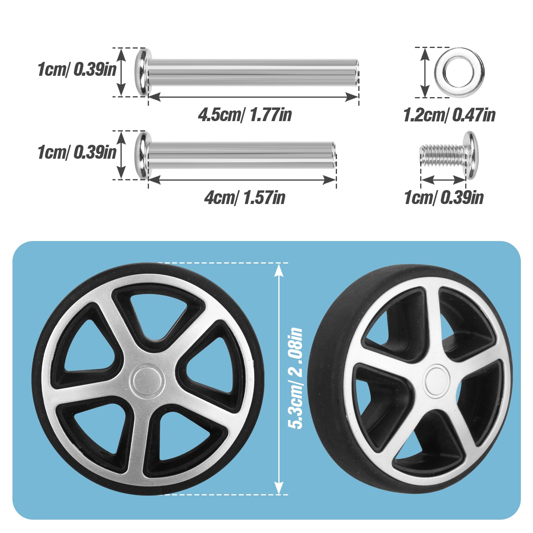 8 Pcs 2 Inch Replacement Luggage Wheels - Durable Spinner Suitcase Casters for VA50 Models - Wear-Resistant Rubber Trolley Wheels Repair Kit - Perfect for Travel Luggage, Carry-On Bags & Suitcase Maintenance