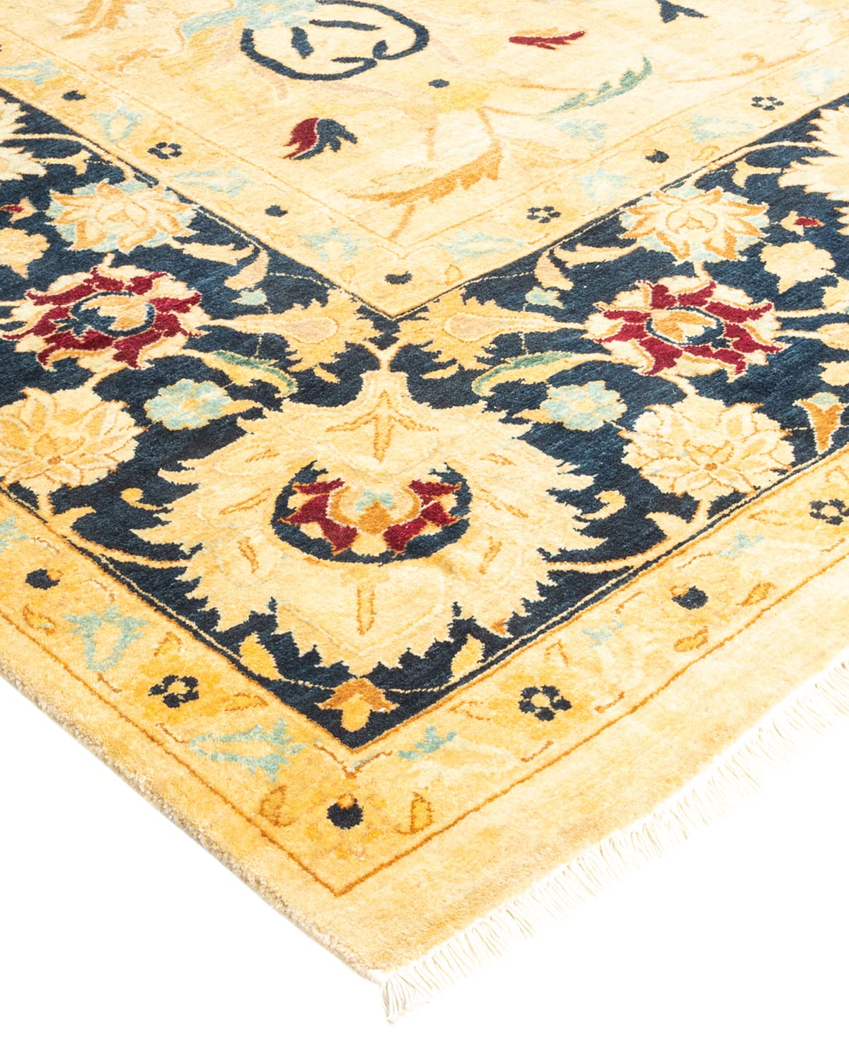 Handmade Wool Oriental Mogul Ivory 8x10 Area Rug - One of a Kind Hand Knotted Traditional Design for Living Room, Bedroom & Dining Room Decor