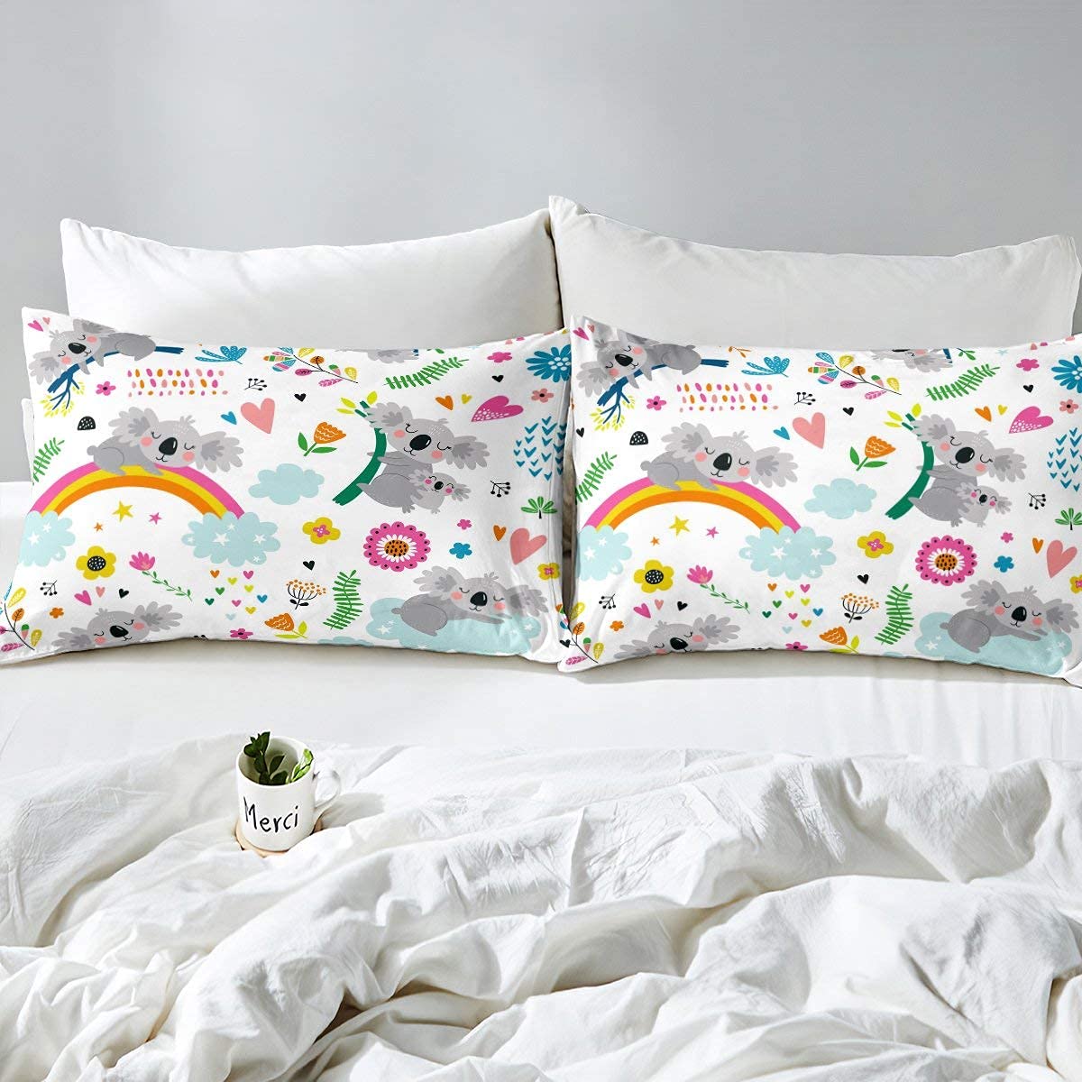 **Koala Safari Animal Kids Bedding Set - Full Size Comforter with 2 Pillowcases, Cute Cartoon Rainbow Design for Boys & Girls - Perfect for Nursery, Bedroom Decor & Gift**