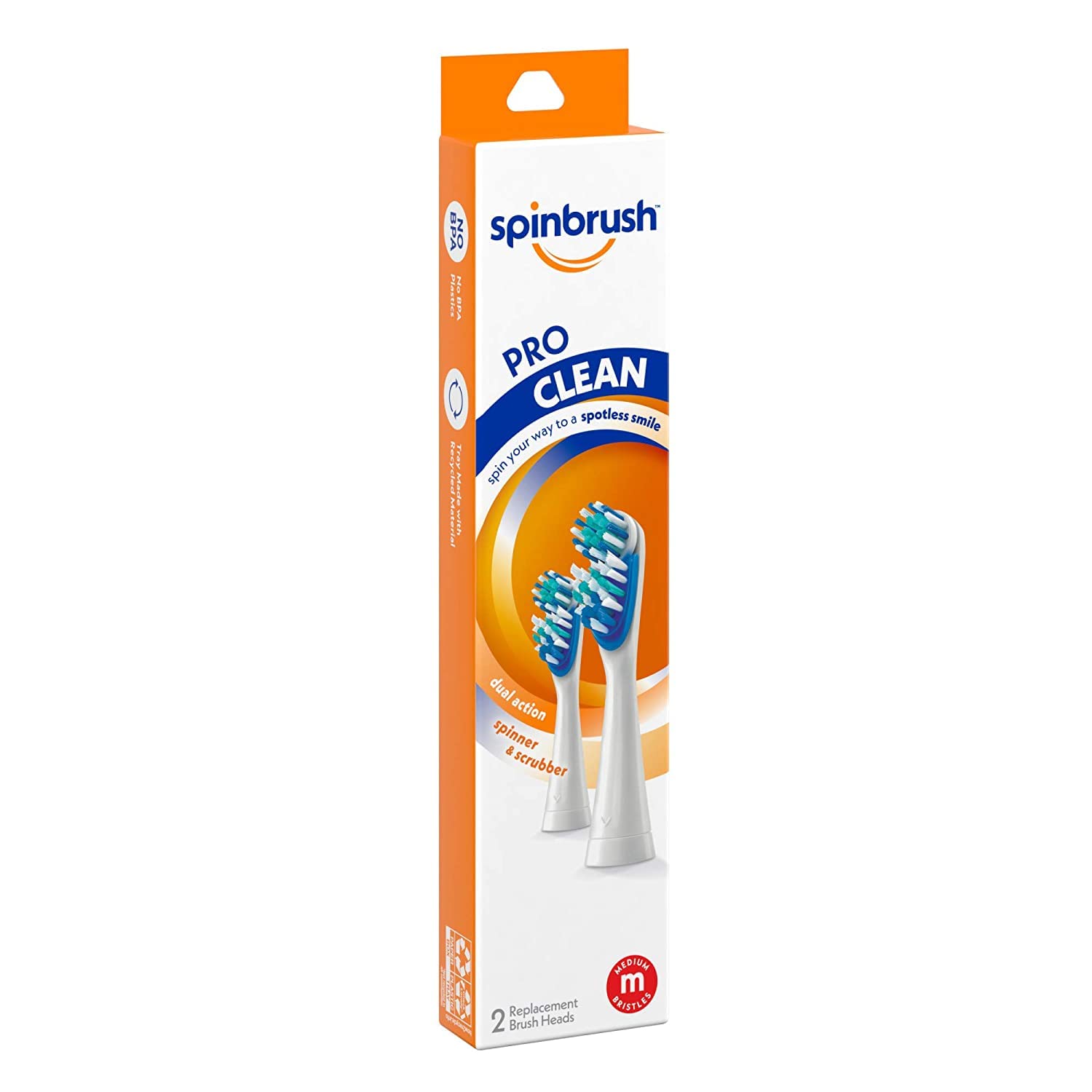 ARM & HAMMER Spinbrush Pro-Clean Replacement Brush Heads for Electric Toothbrush - Medium Bristles, 2-Pack (10 Count) - Perfect for Oral Hygiene & Travel Use